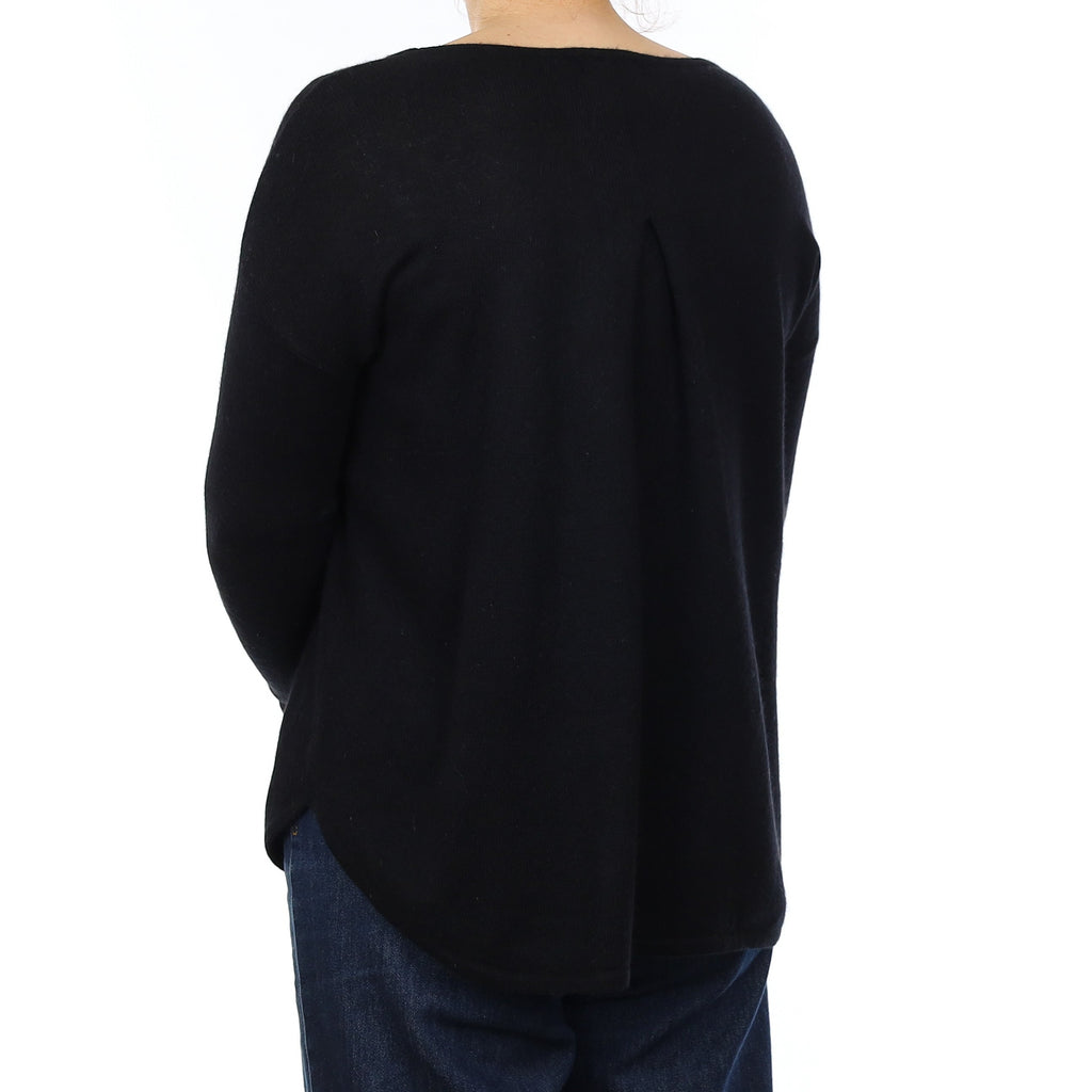 Black Cashmere Scooped Hem Crew Neck Jumper Medium