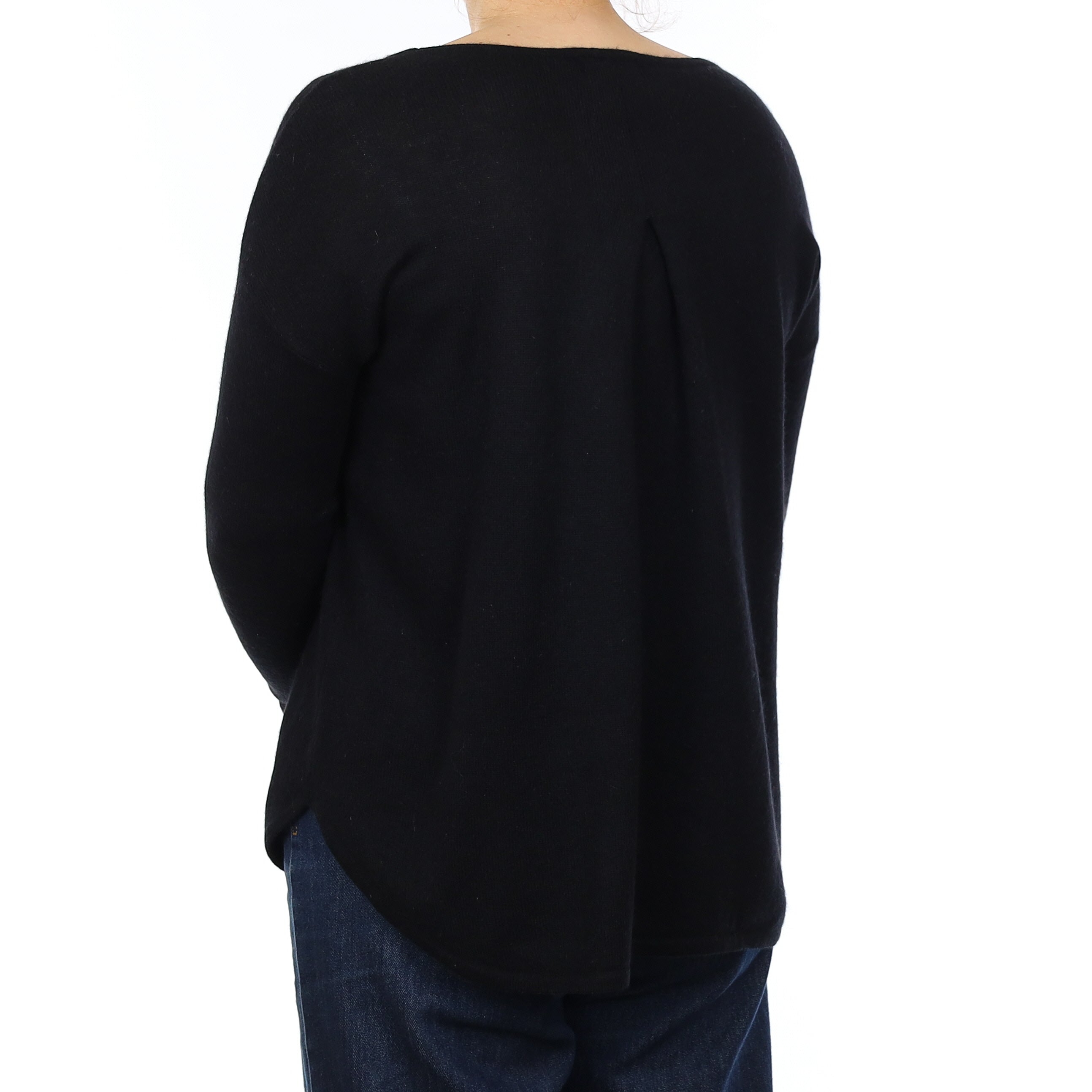 Black Cashmere Scooped Hem Crew Neck Jumper Medium