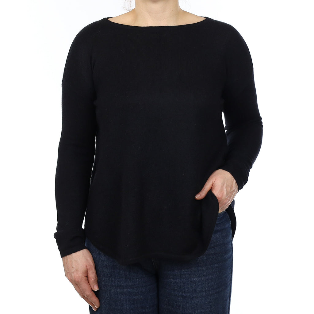 Black Cashmere Scooped Hem Crew Neck Jumper Medium