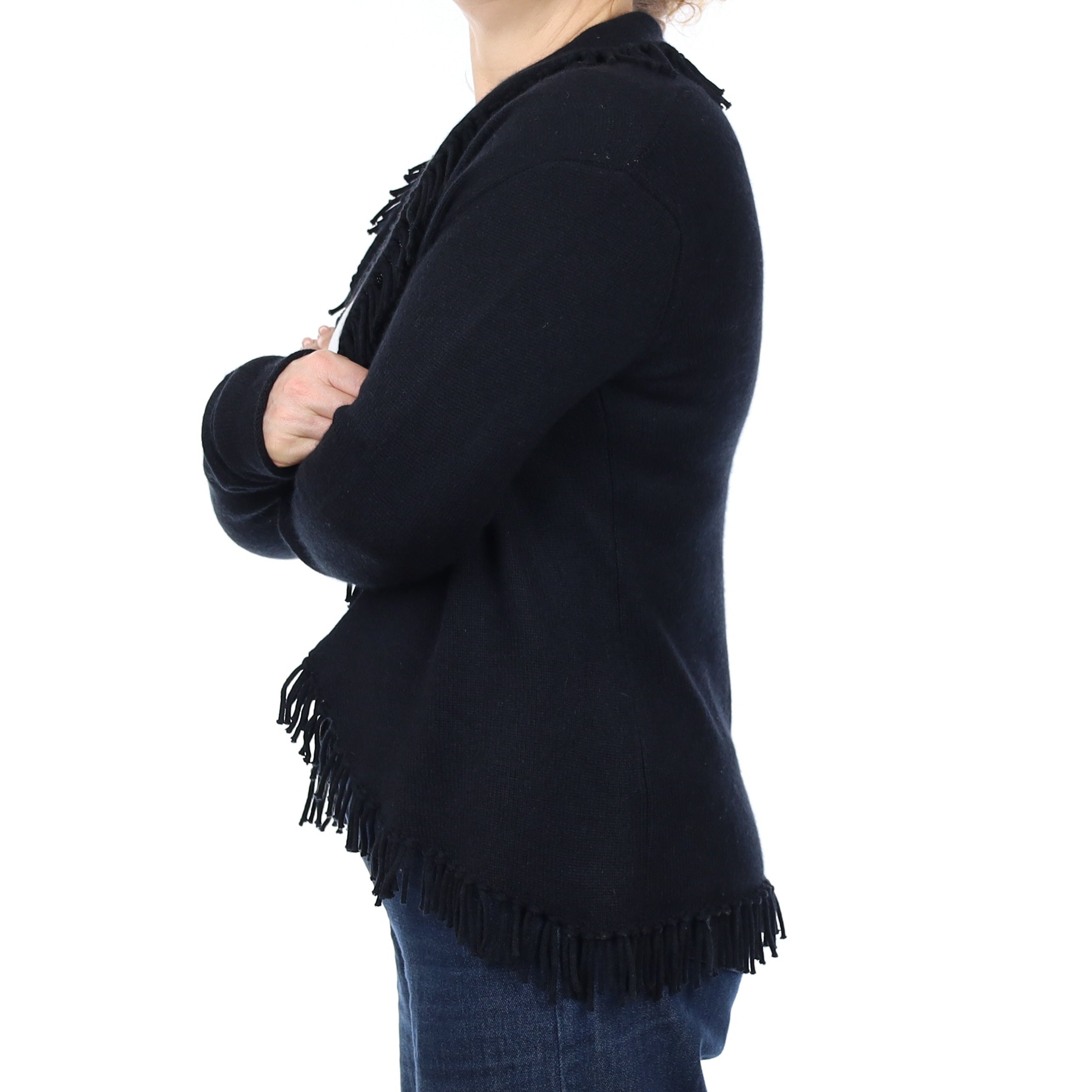 Black Cashmere Tassel Edged Cardigan Medium
