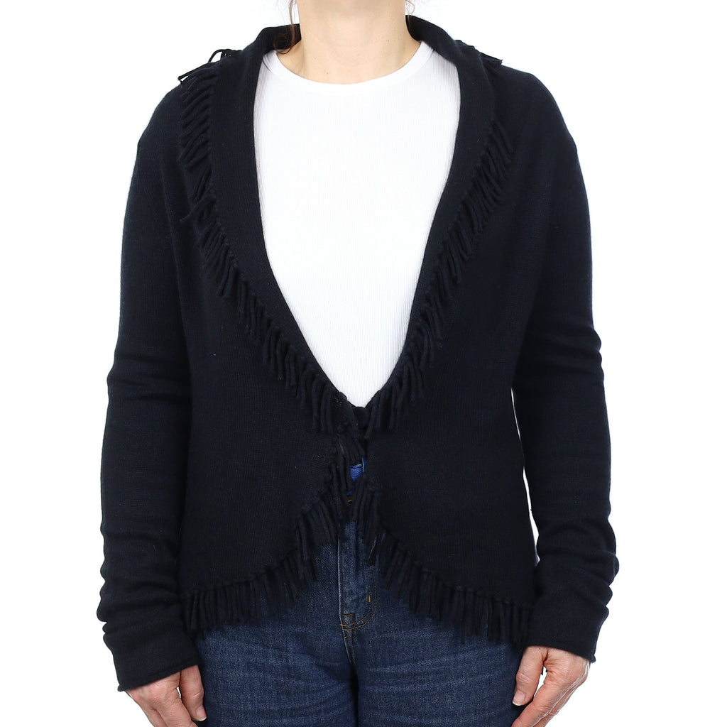 Black Cashmere Tassel Edged Cardigan Medium