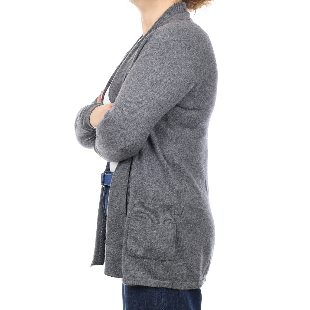 Slate Grey Cashmere Edge to Edge Cardigan with Pockets Medium