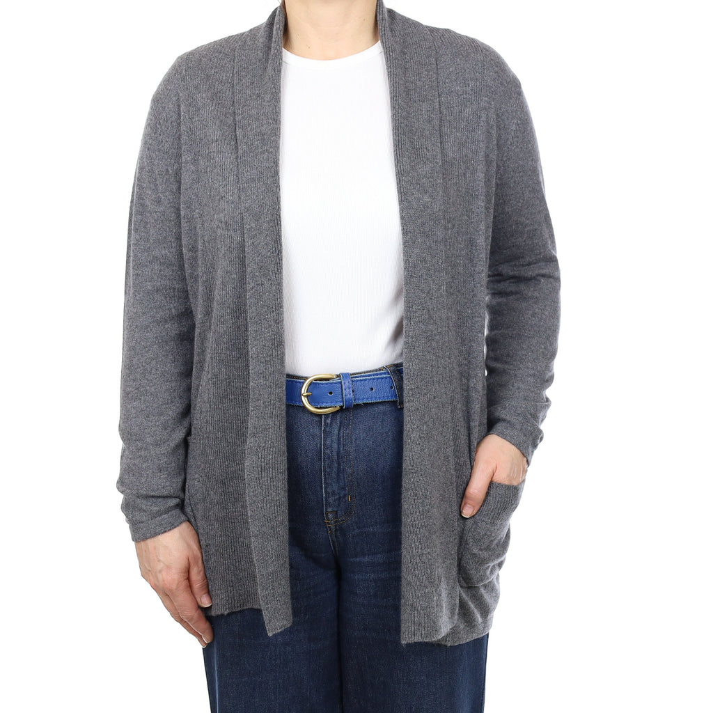 Slate Grey Cashmere Edge to Edge Cardigan with Pockets Medium
