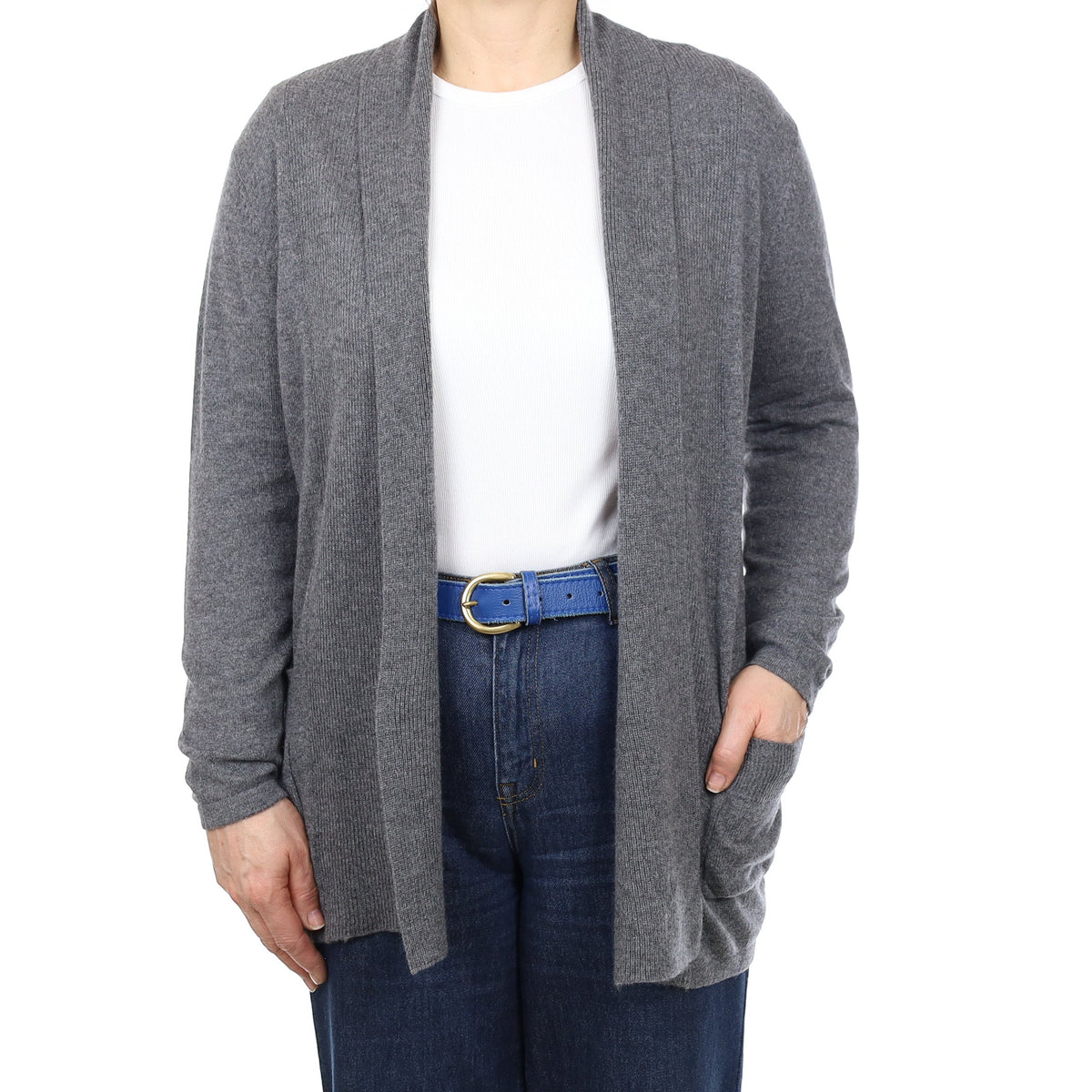 Slate Grey Cashmere Edge to Edge Cardigan with Pockets Medium