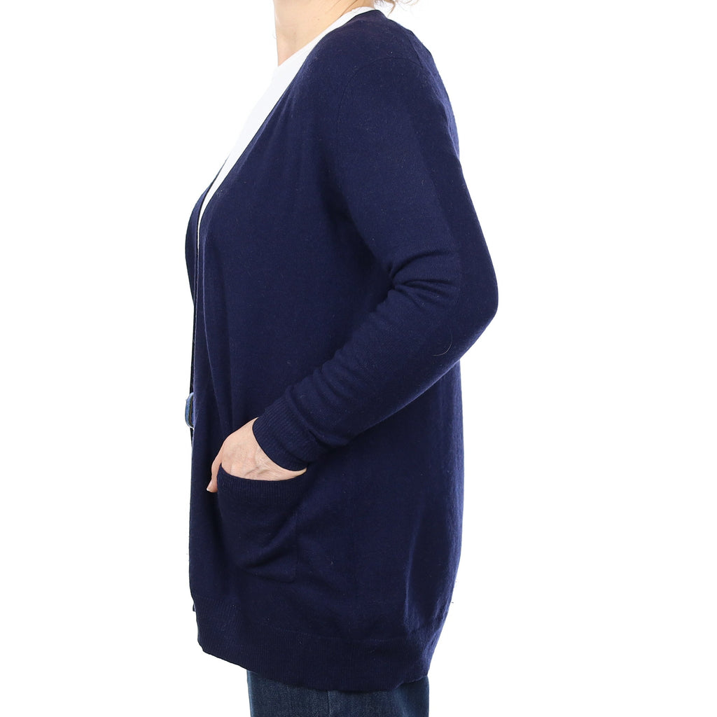 Navy Cashmere Edge to Edge Cardigan with Pockets Medium