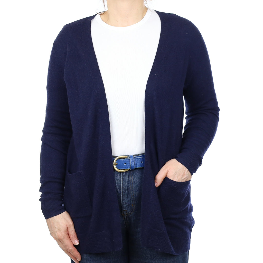 Navy Cashmere Edge to Edge Cardigan with Pockets Medium