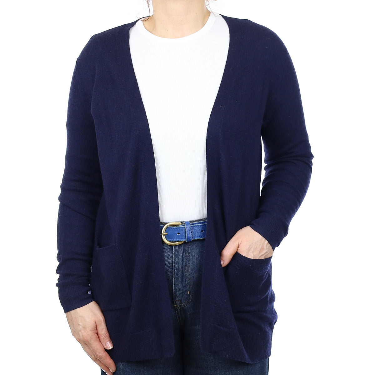 Navy Cashmere Edge to Edge Cardigan with Pockets Medium
