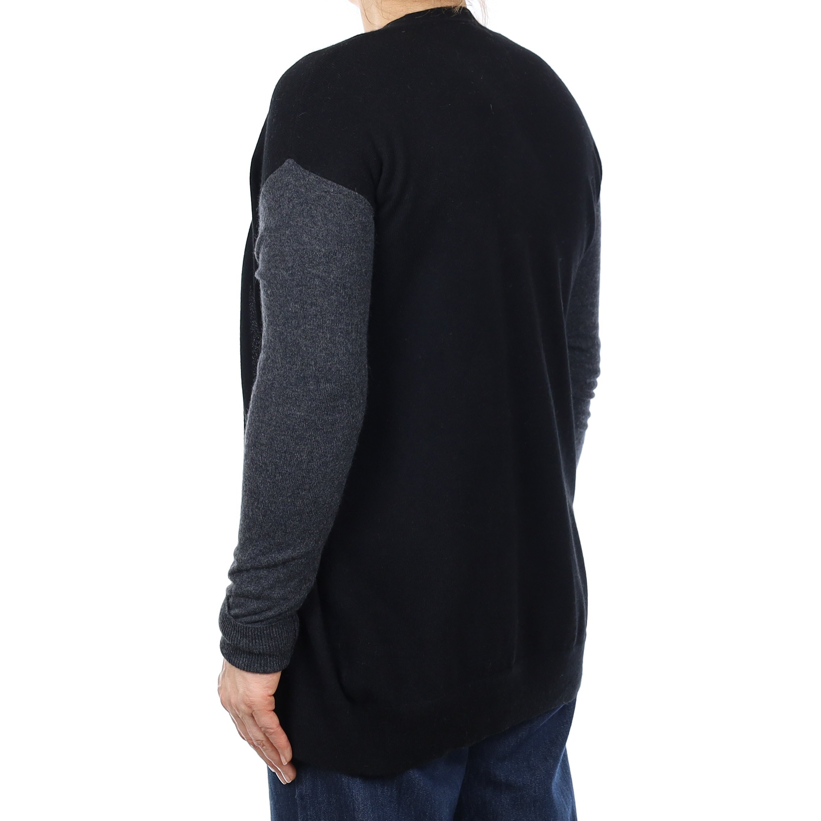 Black and Grey Cashmere Longline Edge to Edge Cardigan Medium