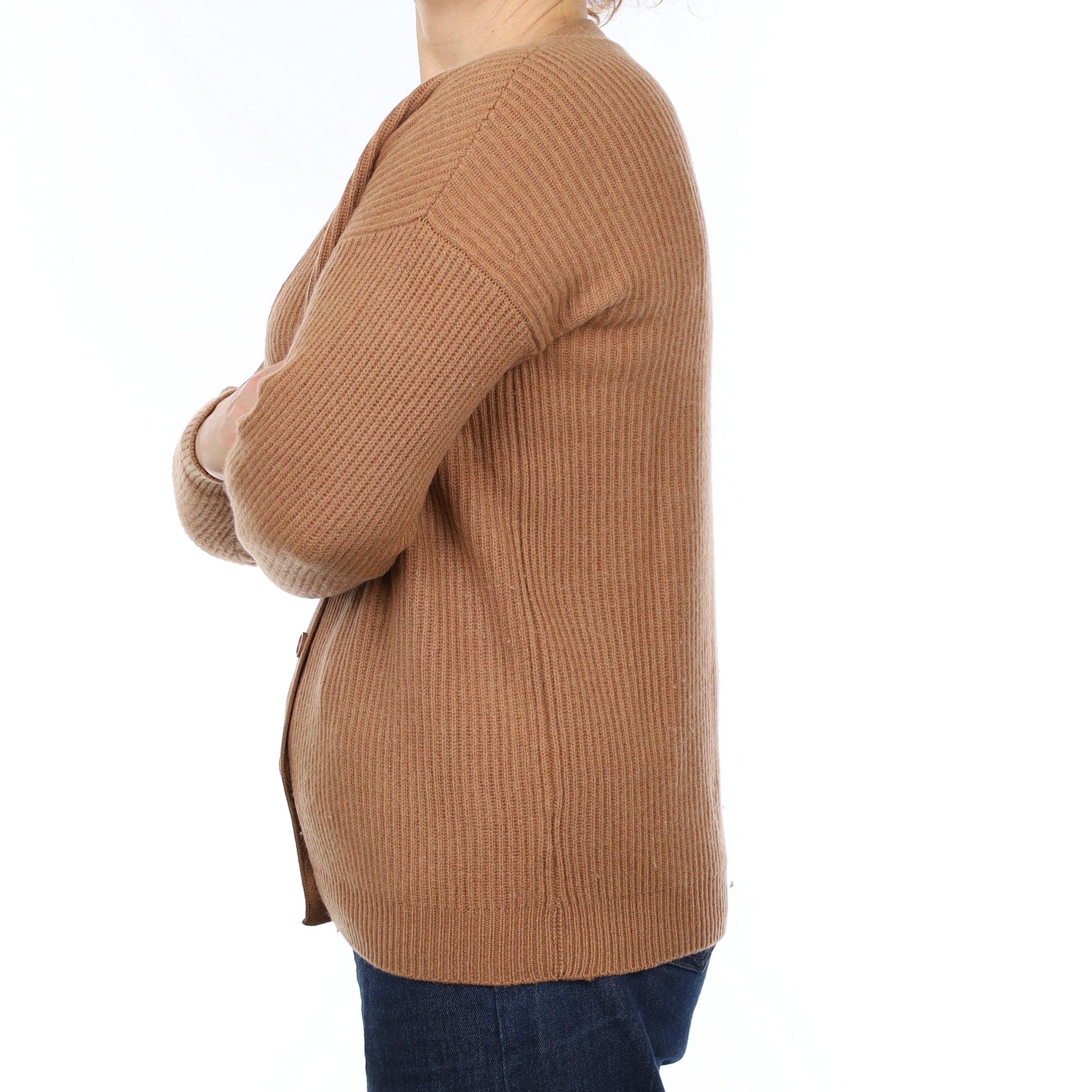 Toffee Brown Chunky Rib Cashmere V Neck Cardigan Medium