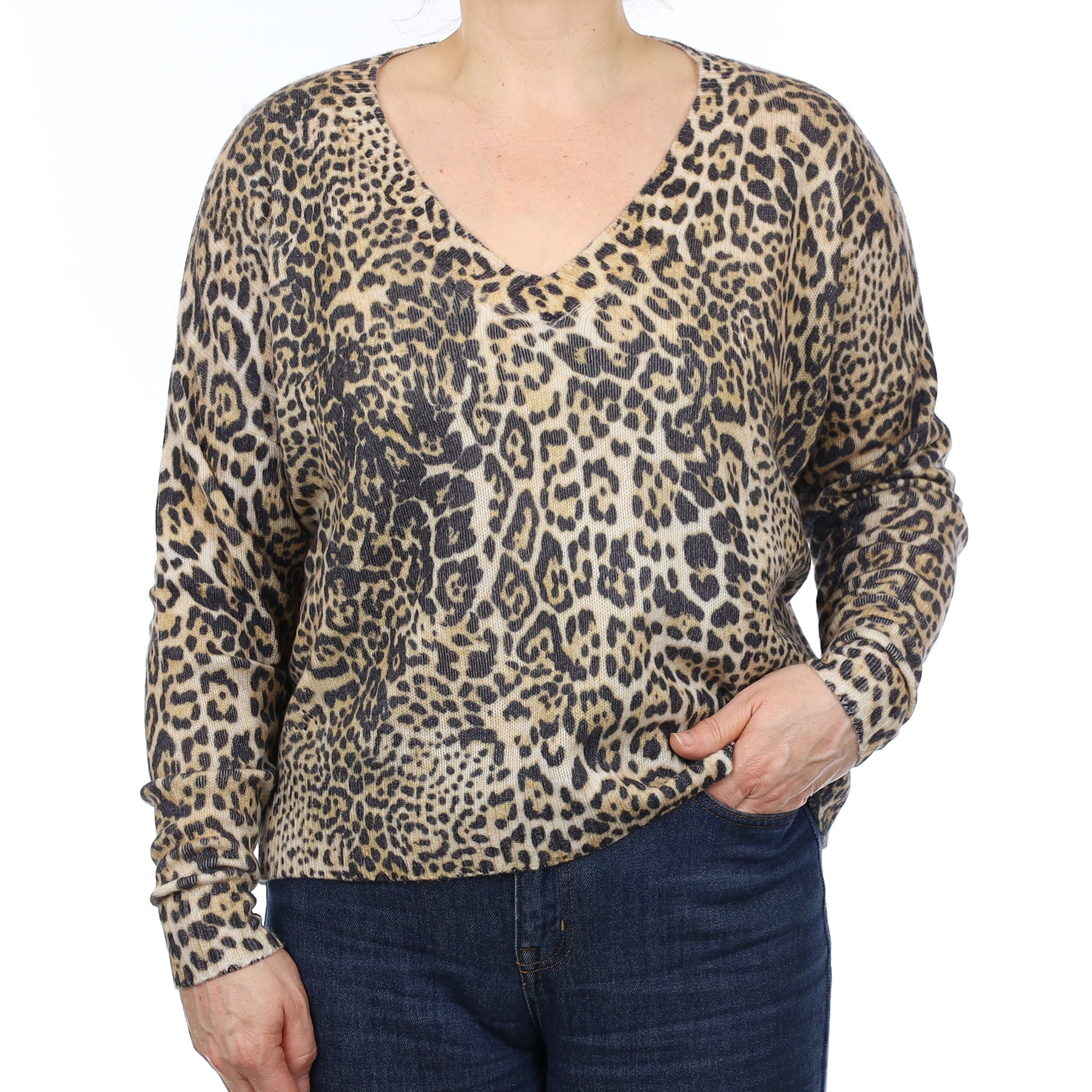 Zadig & Voltaire Leopard Print Cashmere Slouchy V Neck Jumper Medium
