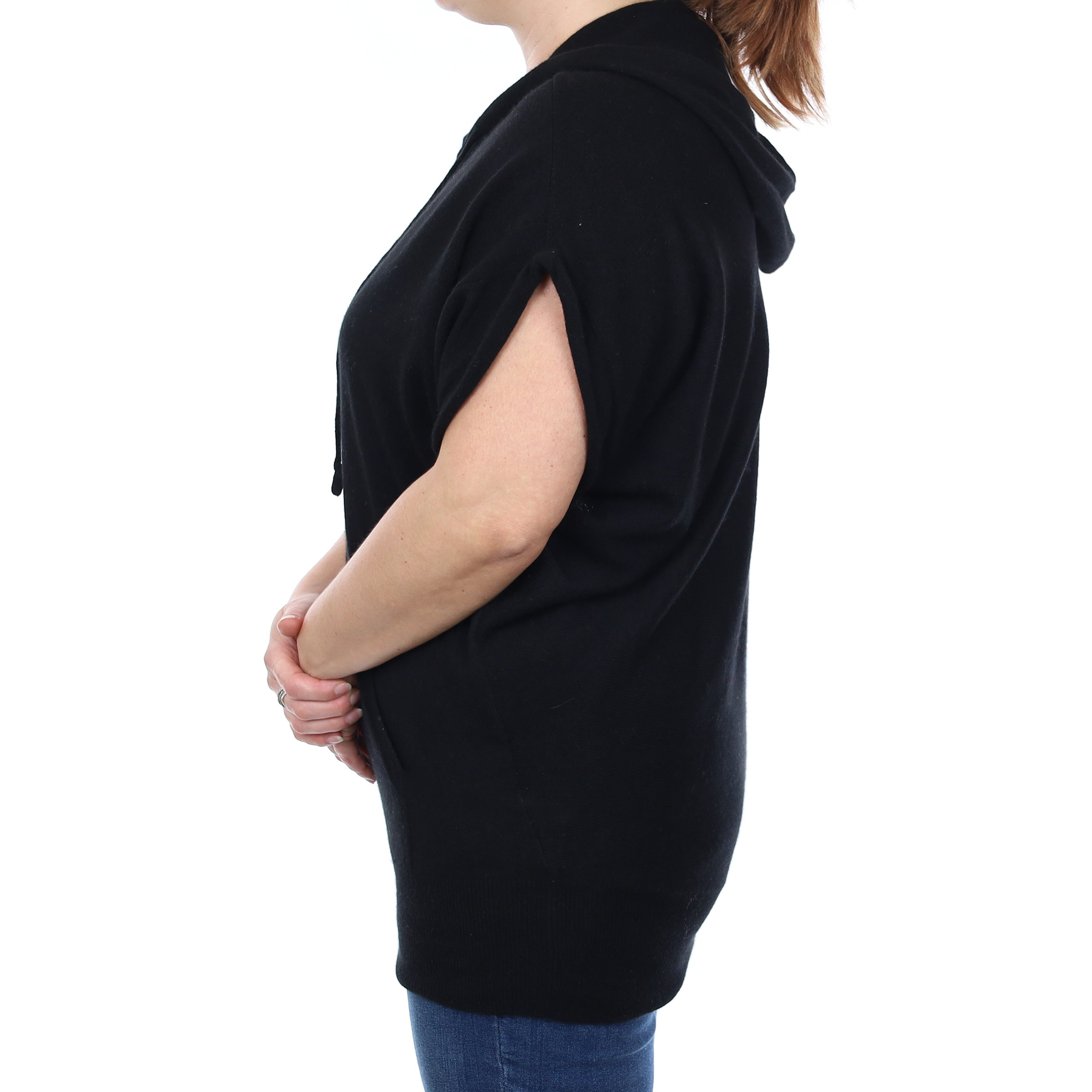 Vince Black Cashmere Capped Sleeve Hoodie Jumper with Pocket Large