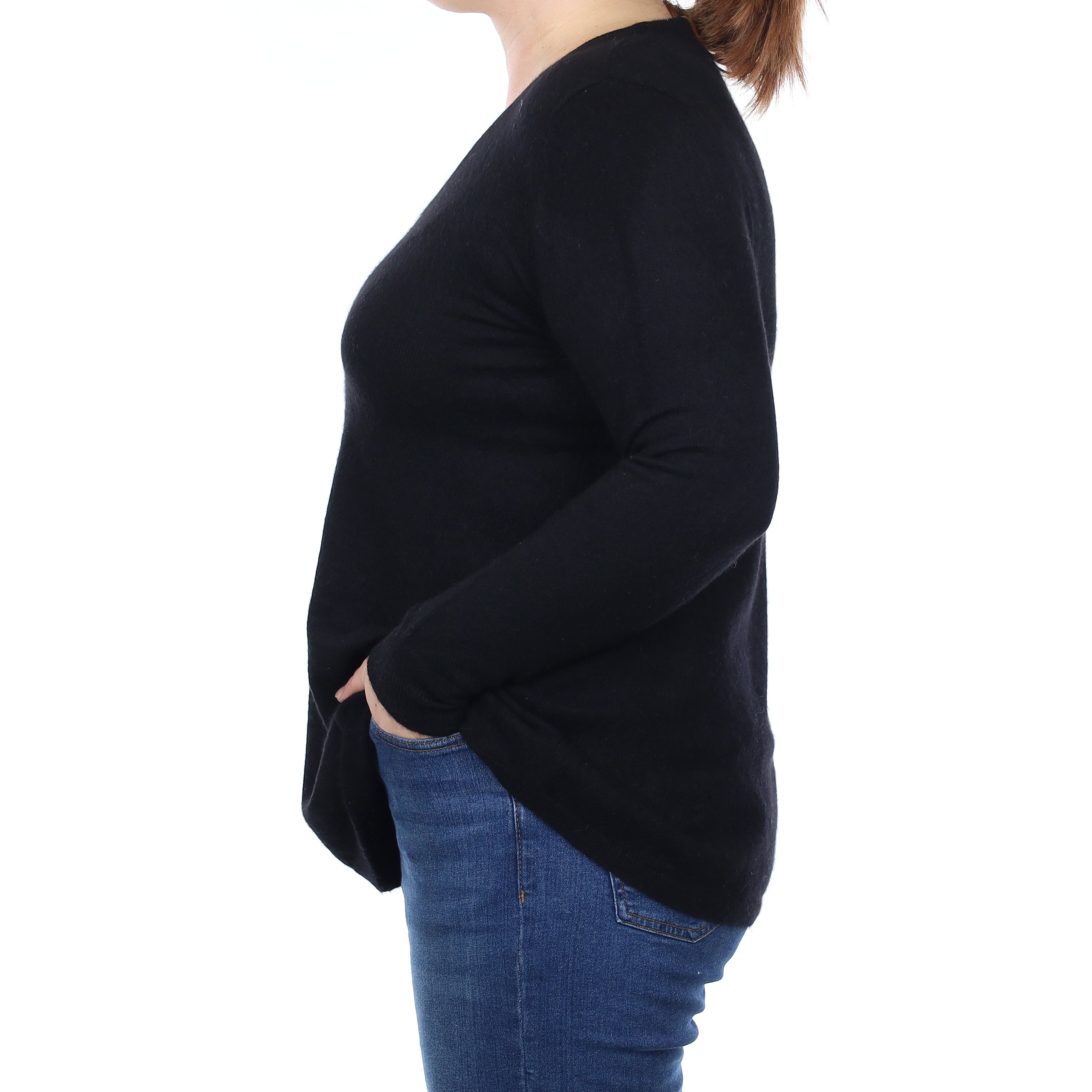 Black Cashmere V Neck Jumper Large