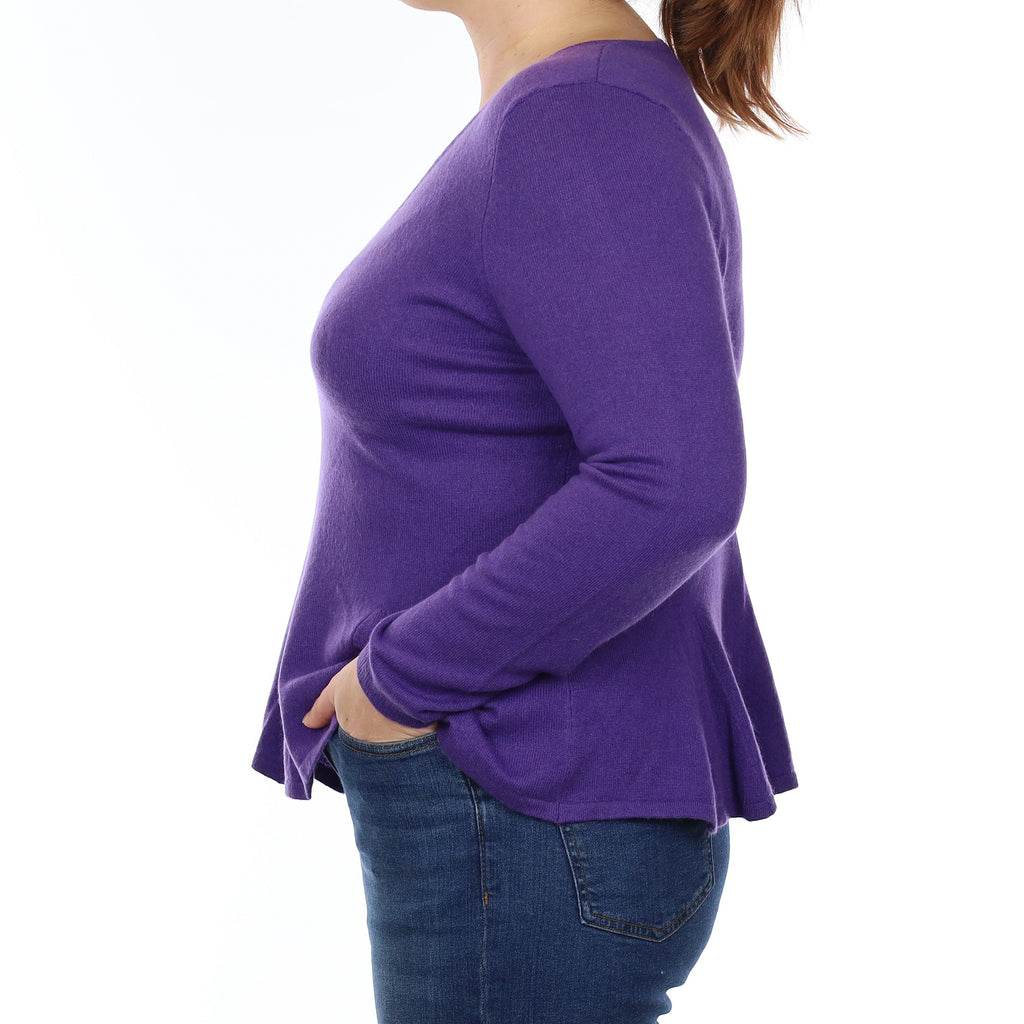 Periwinkle Purple Cashmere Peplum V Neck Jumper Large