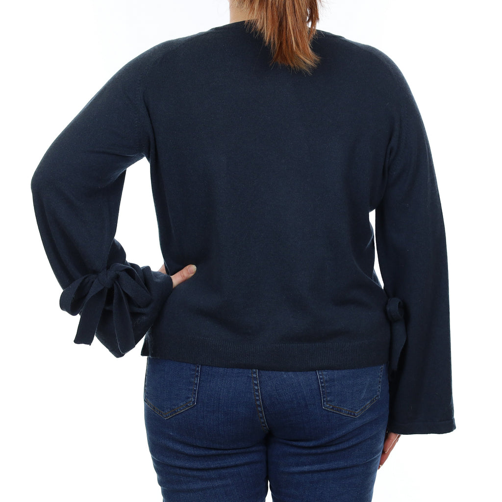 N Peal Petrol Blue Cashmere Bow Sleeve Crew Neck Jumper Large