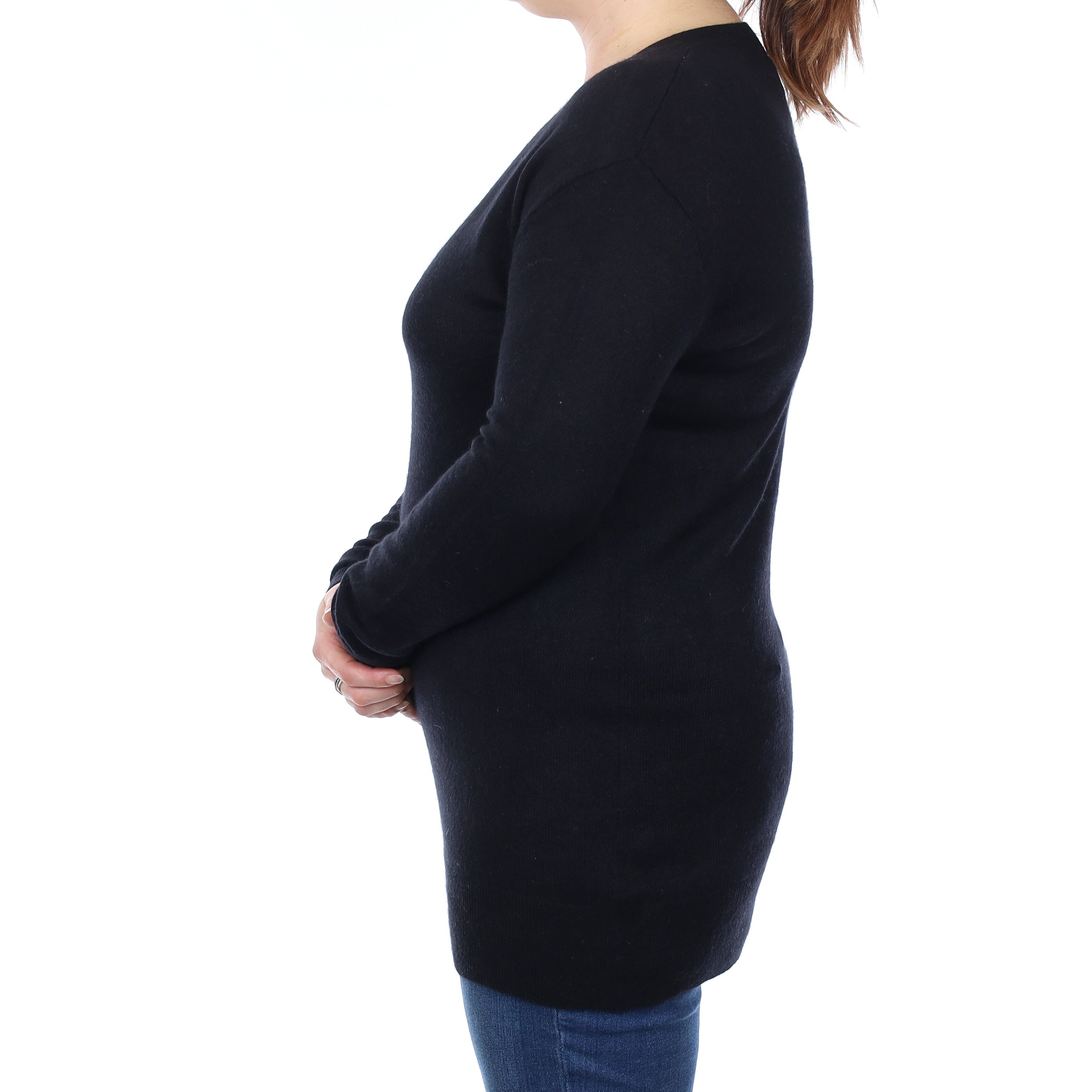 Black Cashmere Longline V Neck Jumper Large