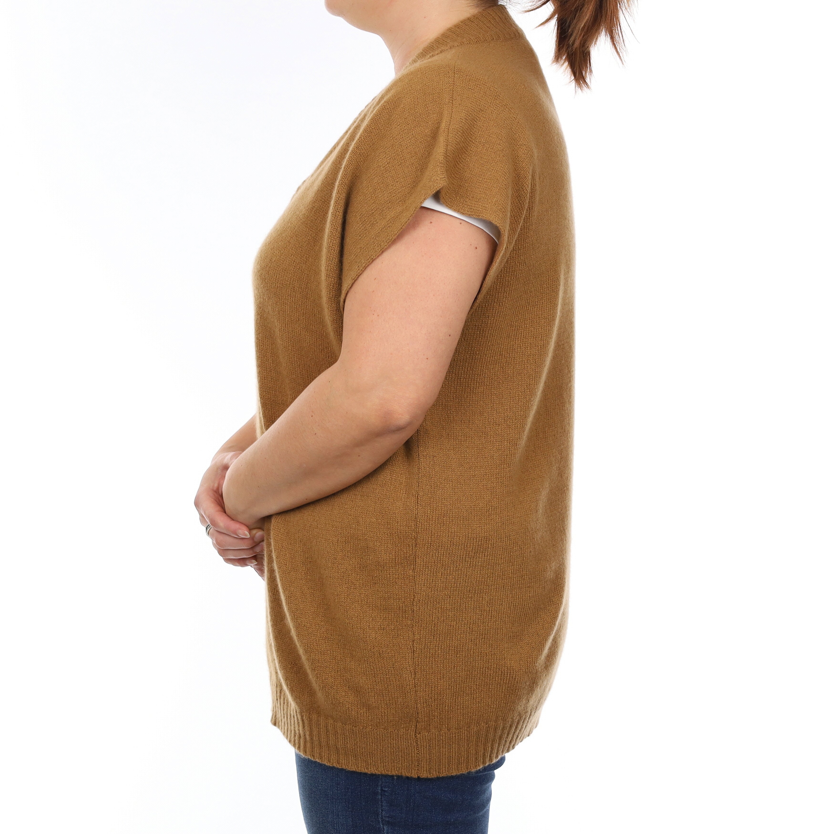 Brand New Scottish Cinnamon Brown Cashmere Slouchy V Neck Tank Top Large