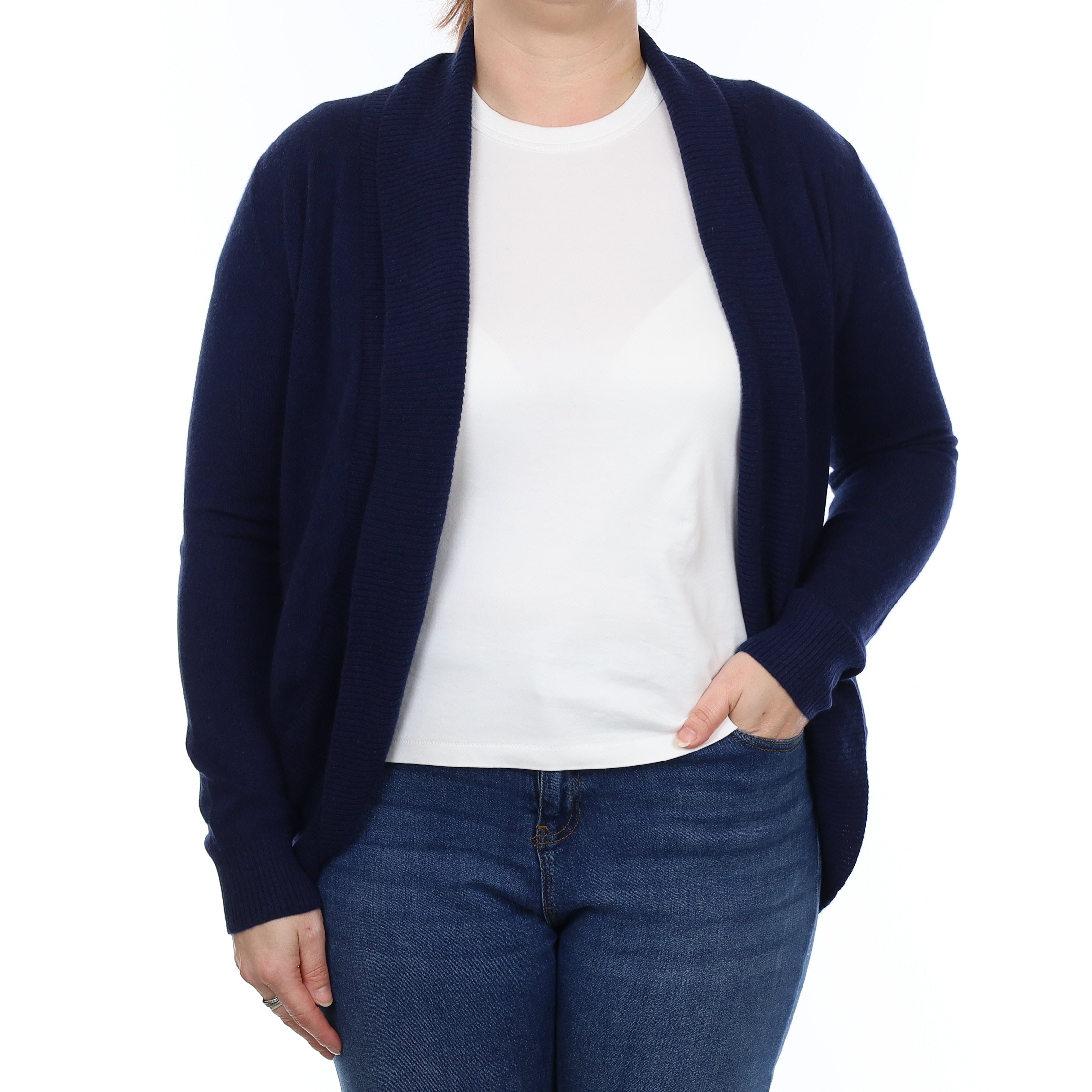 Navy Cashmere Edge to Edge Cardigan with Pockets Large