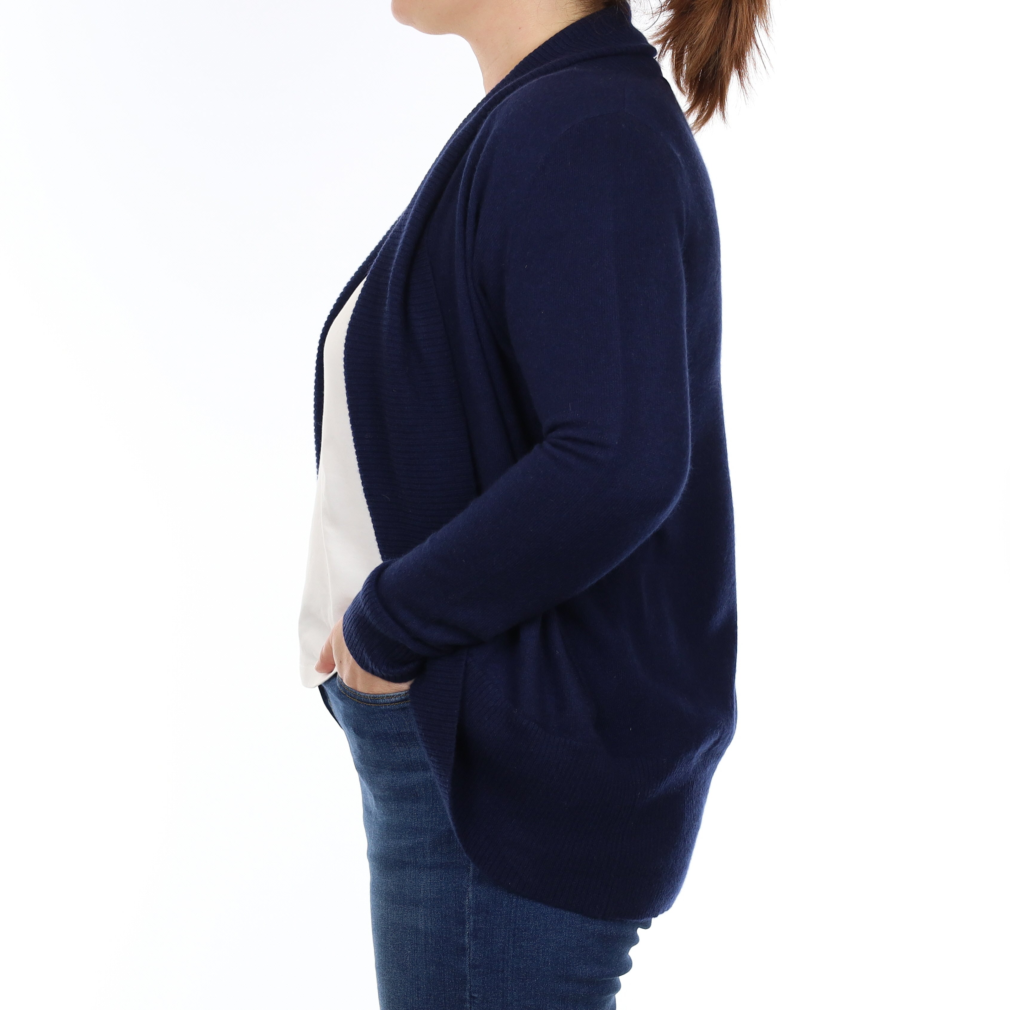 Navy Cashmere Edge to Edge Cardigan with Pockets Large
