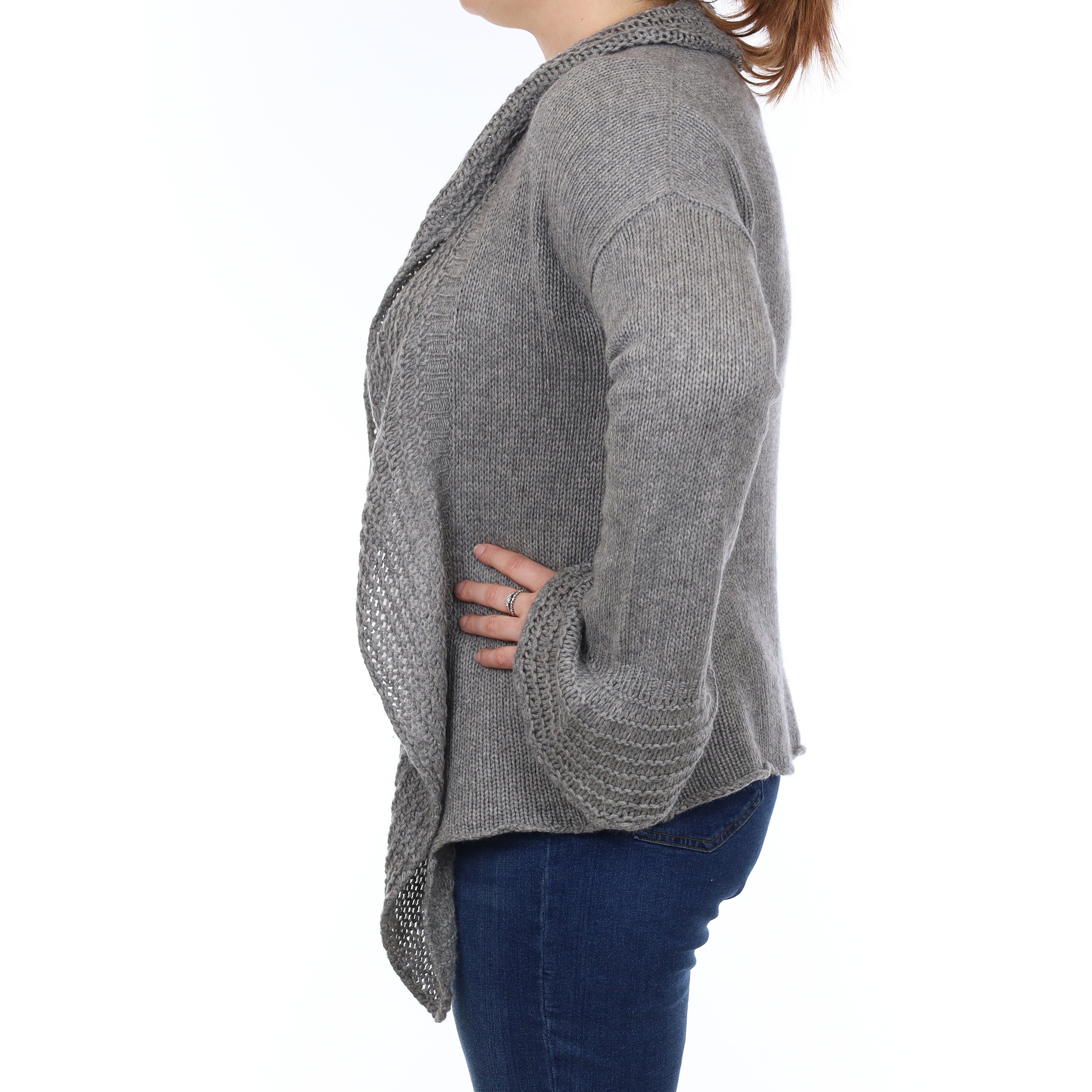 Italian Ash Grey Cashmere Edge to Edge Cardigan Large