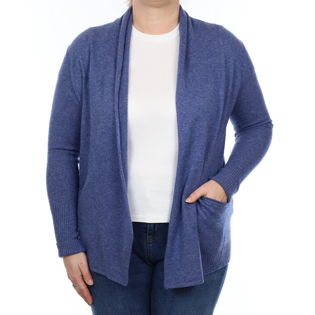 Denim Blue Cashmere Edge to Edge Cardigan with Pockets Large
