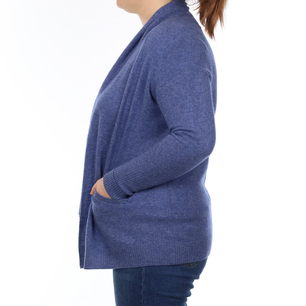 Denim Blue Cashmere Edge to Edge Cardigan with Pockets Large