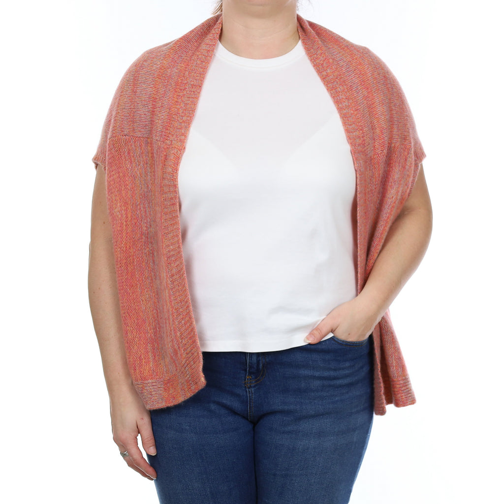 Peach Pink Marl Cashmere Sleeveless Shrug Style Cardigan Large