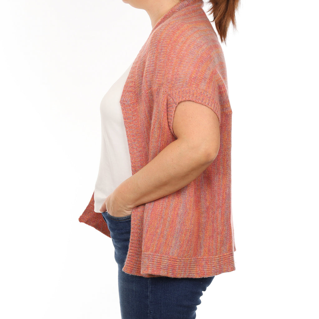 Peach Pink Marl Cashmere Sleeveless Shrug Style Cardigan Large
