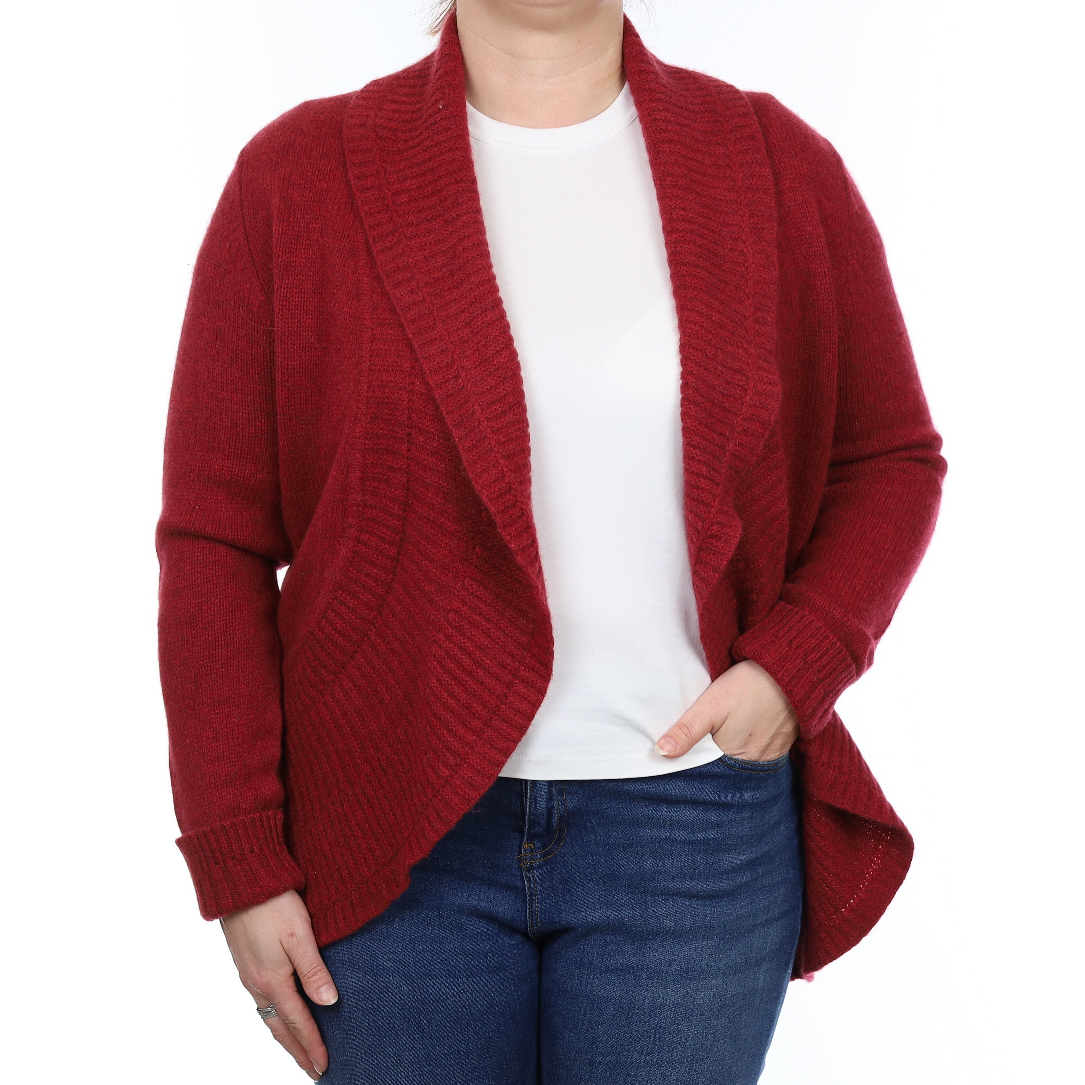 Raspberry Red Chunky Cashmere Waterfall Cardigan Large