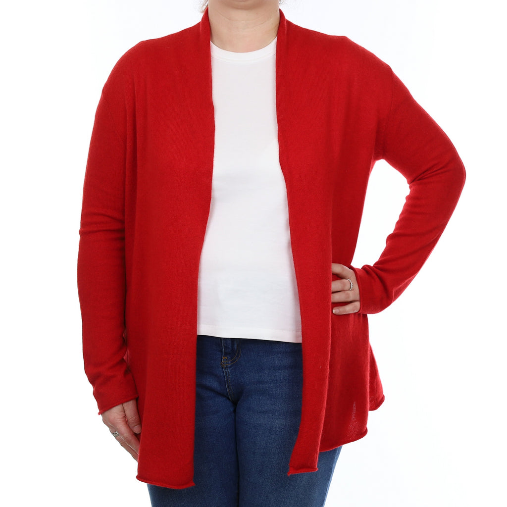 Neiman Marcus Berry Red Cashmere Edge to Edge Cardigan Large