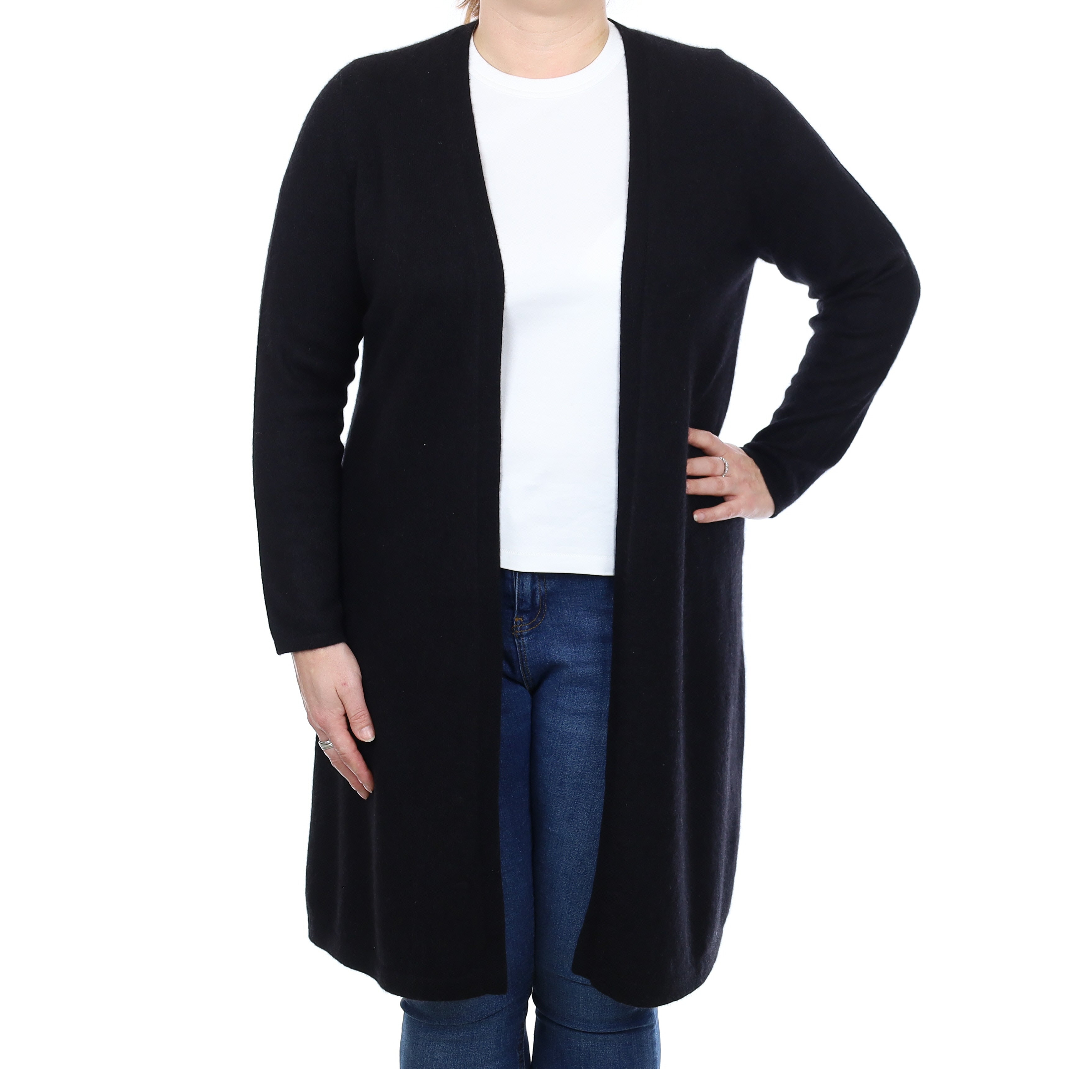 Black Cashmere Longline Edge To Edge Cardigan Large