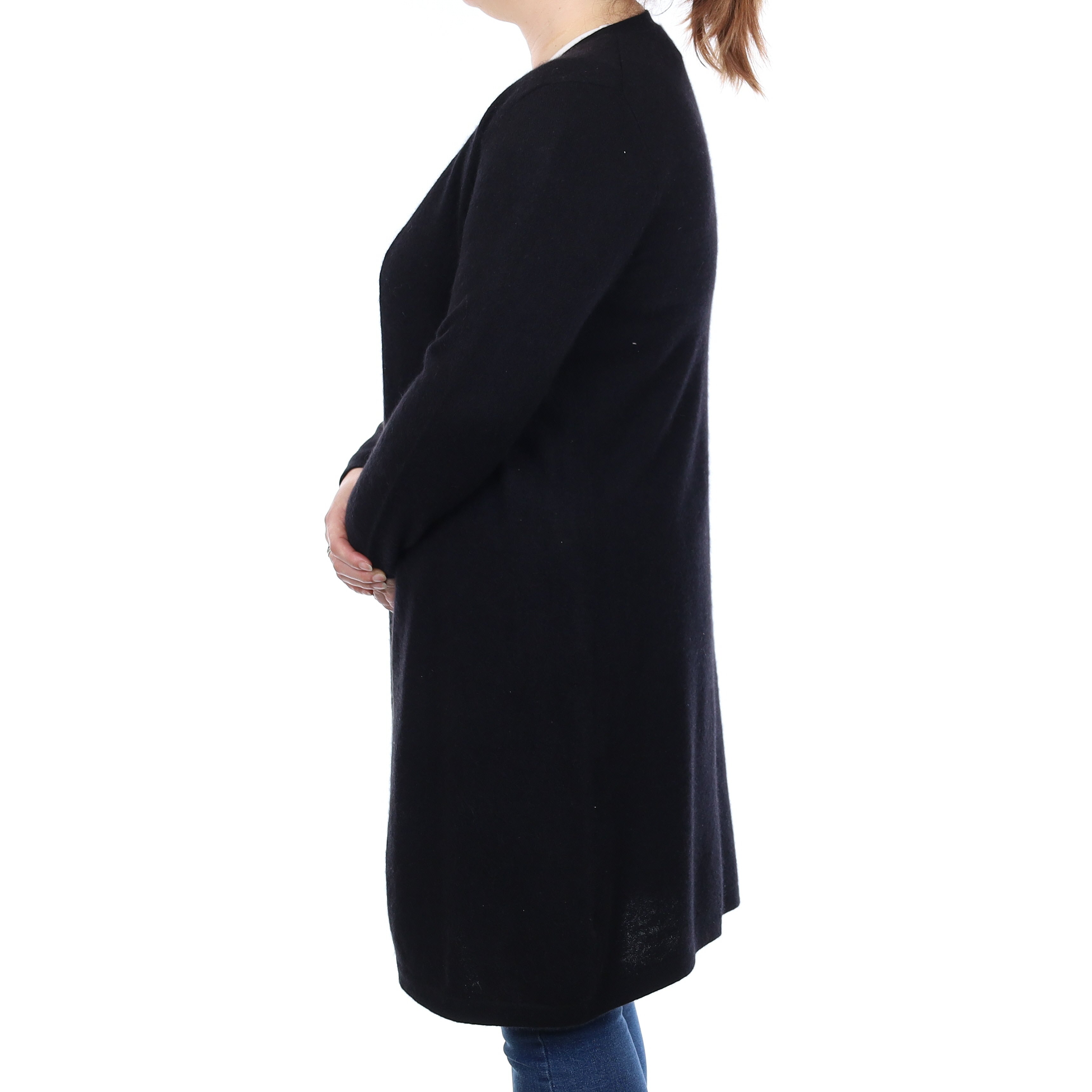 Black Cashmere Longline Edge To Edge Cardigan Large