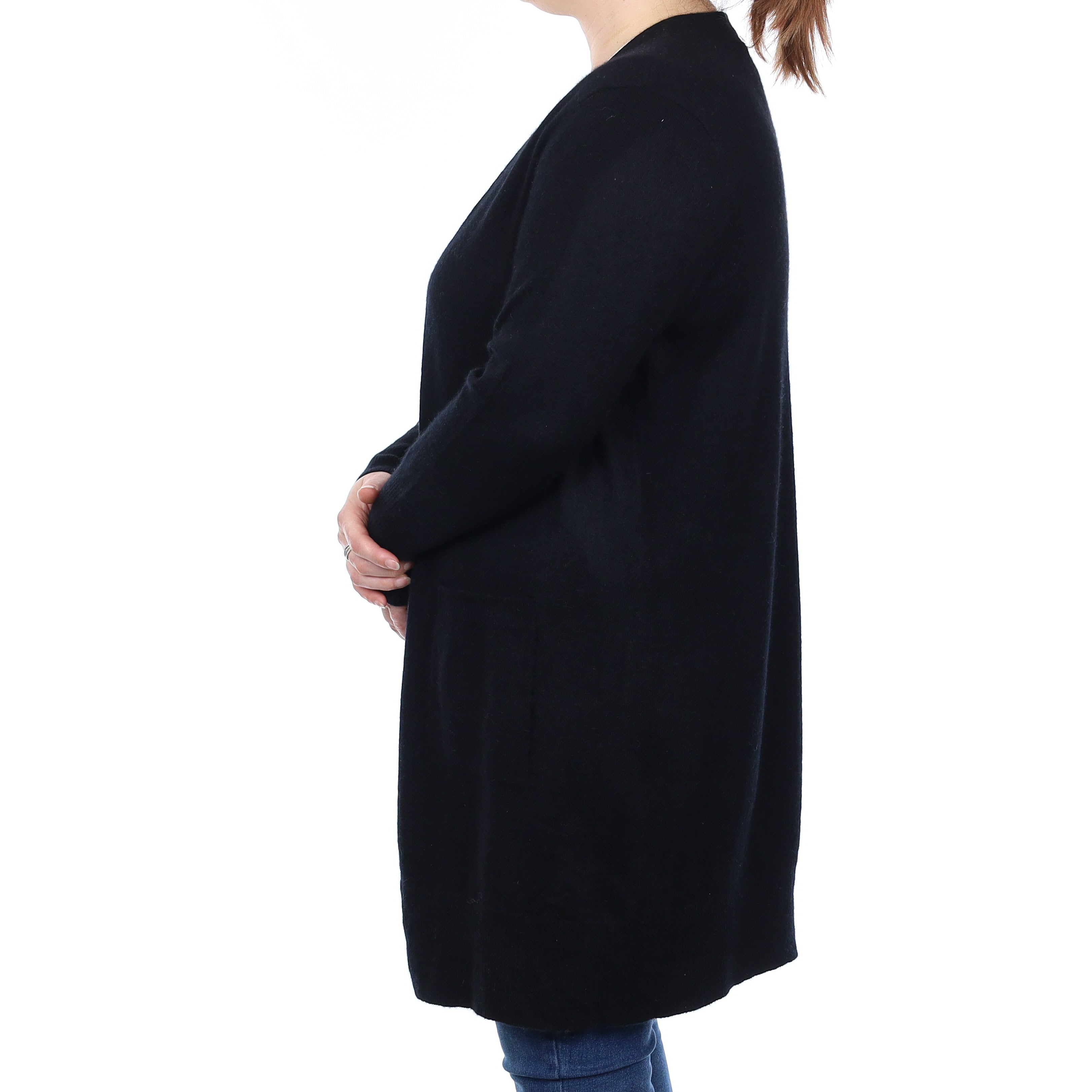 Black Cashmere Longline Edge To a Edge Cardigan with Pockets Large