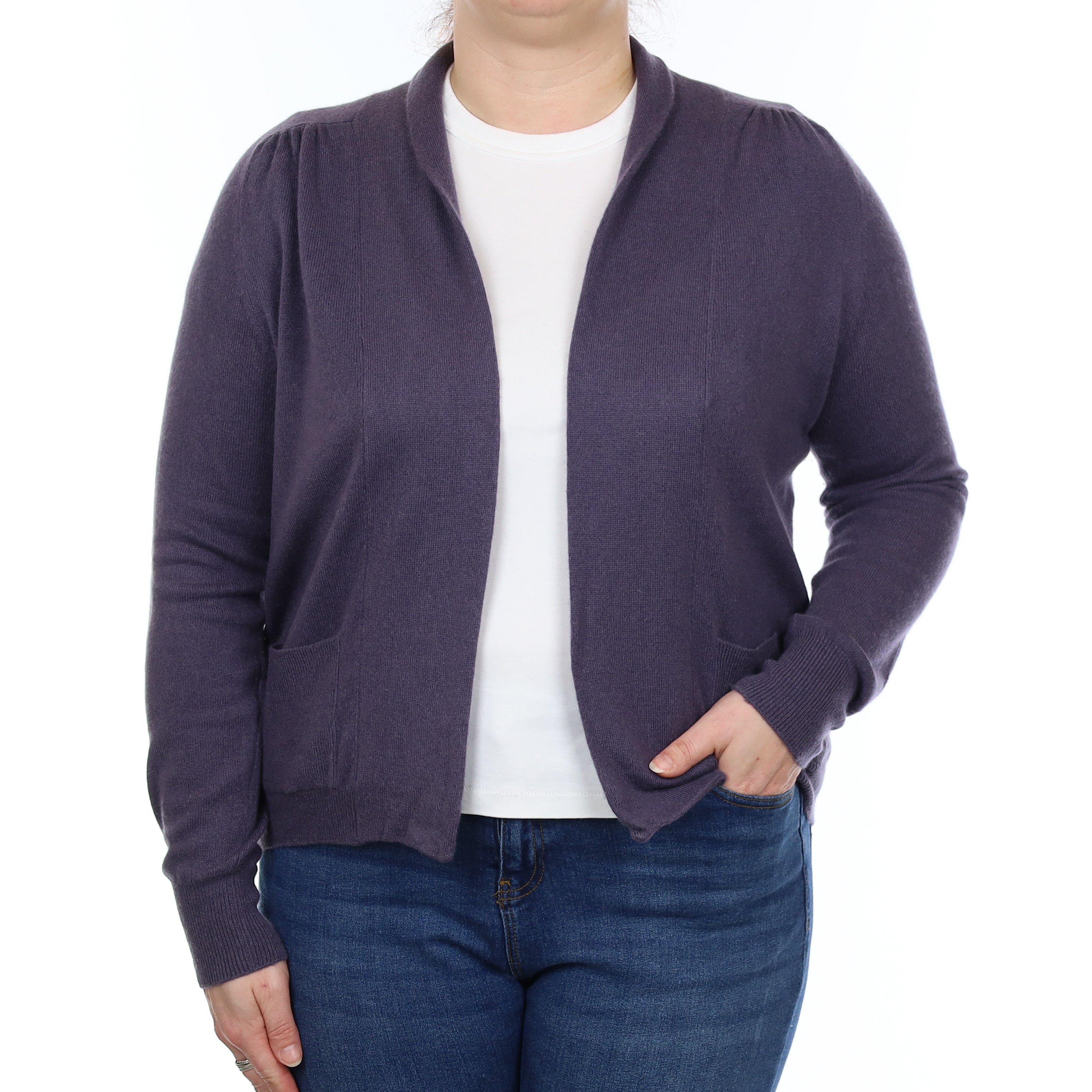 Slate Purple Cashmere Edge to a Edge Cardigan with Pockets Large