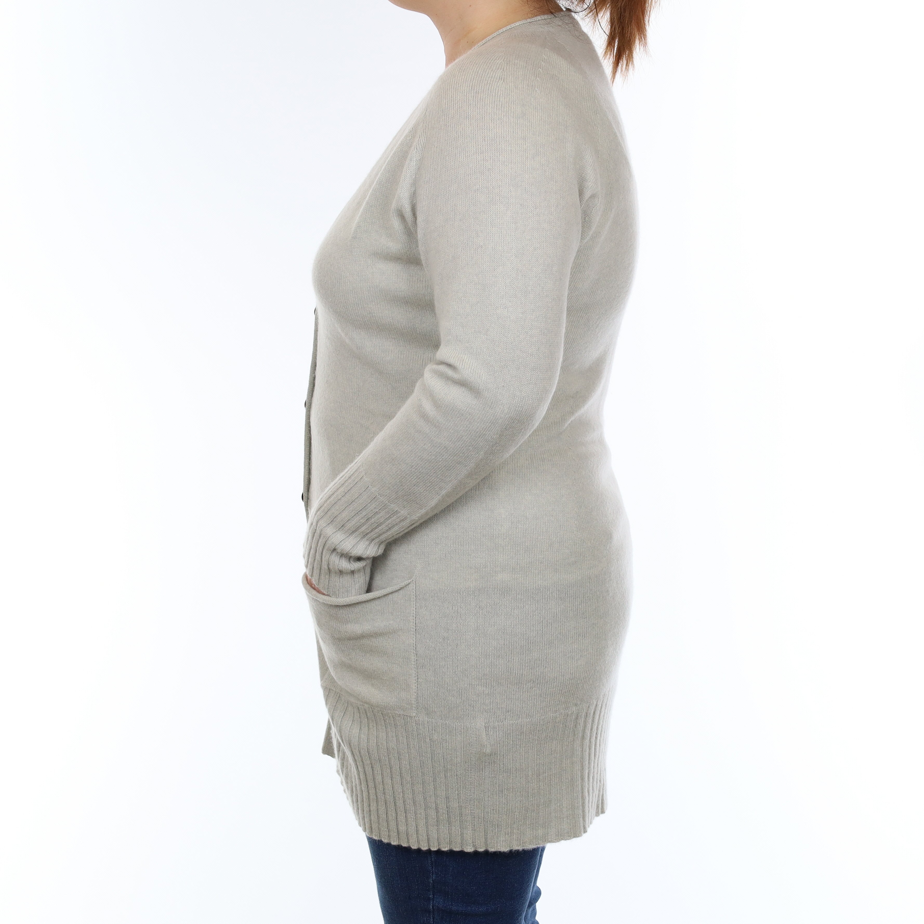 Opal Green Cashmere Longline V Neck Cardigan with Pockets Large