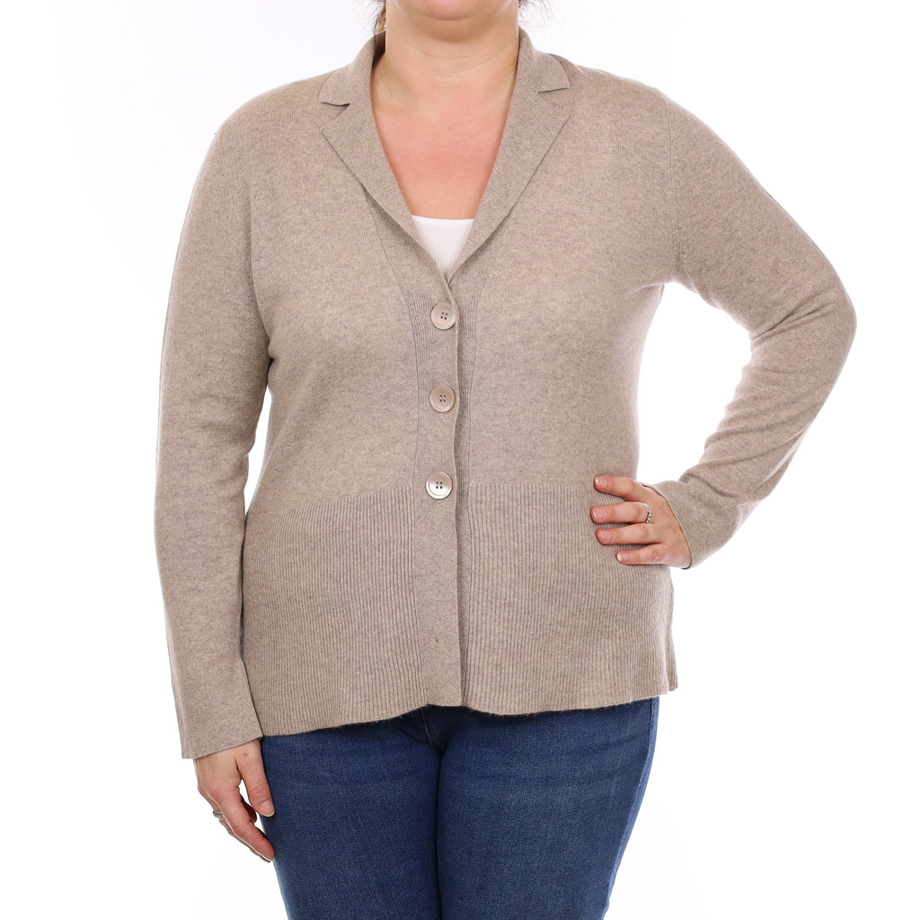Fawn Brown Cashmere Collared V Neck Cardigan Large