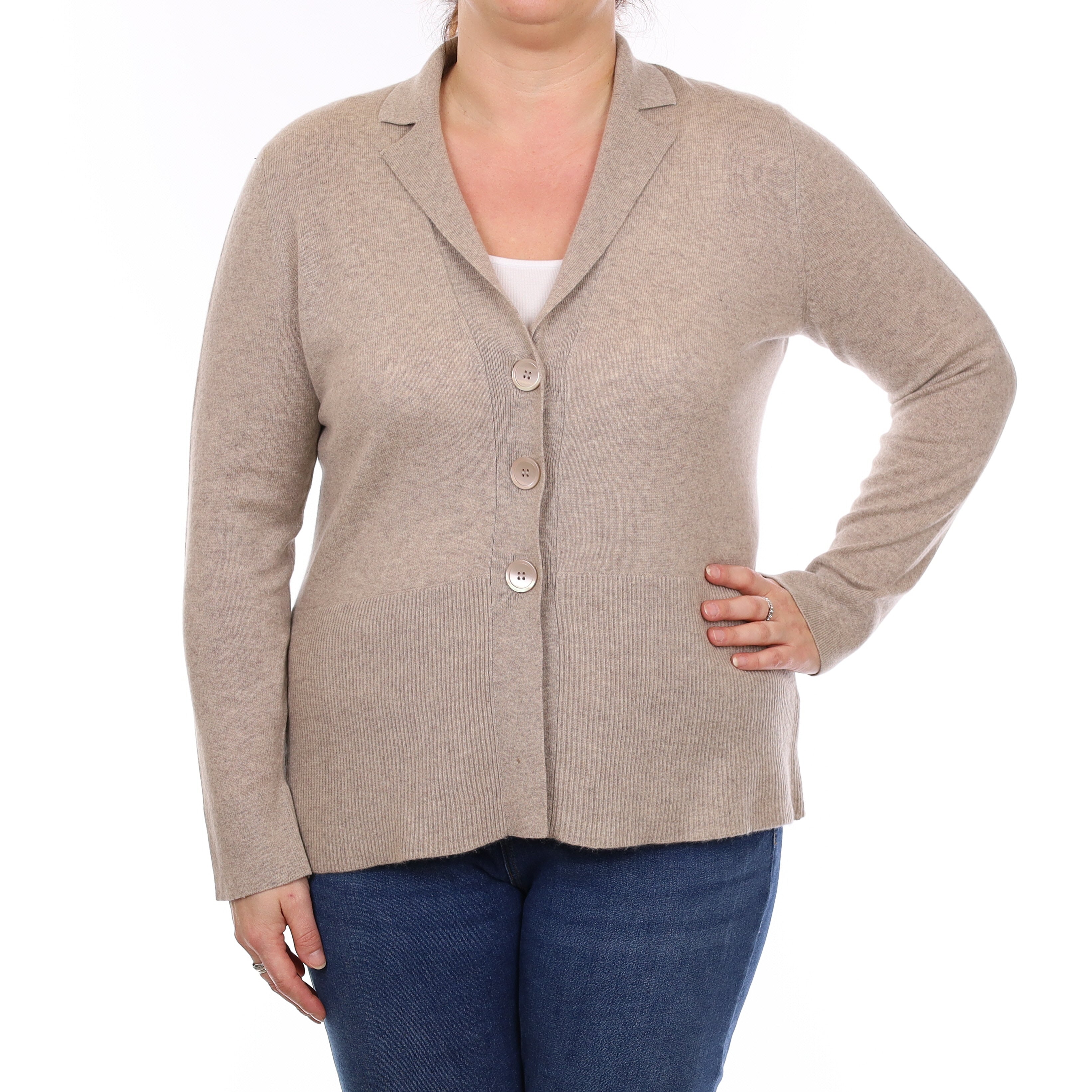 Fawn Brown Cashmere Collared V Neck Cardigan Large
