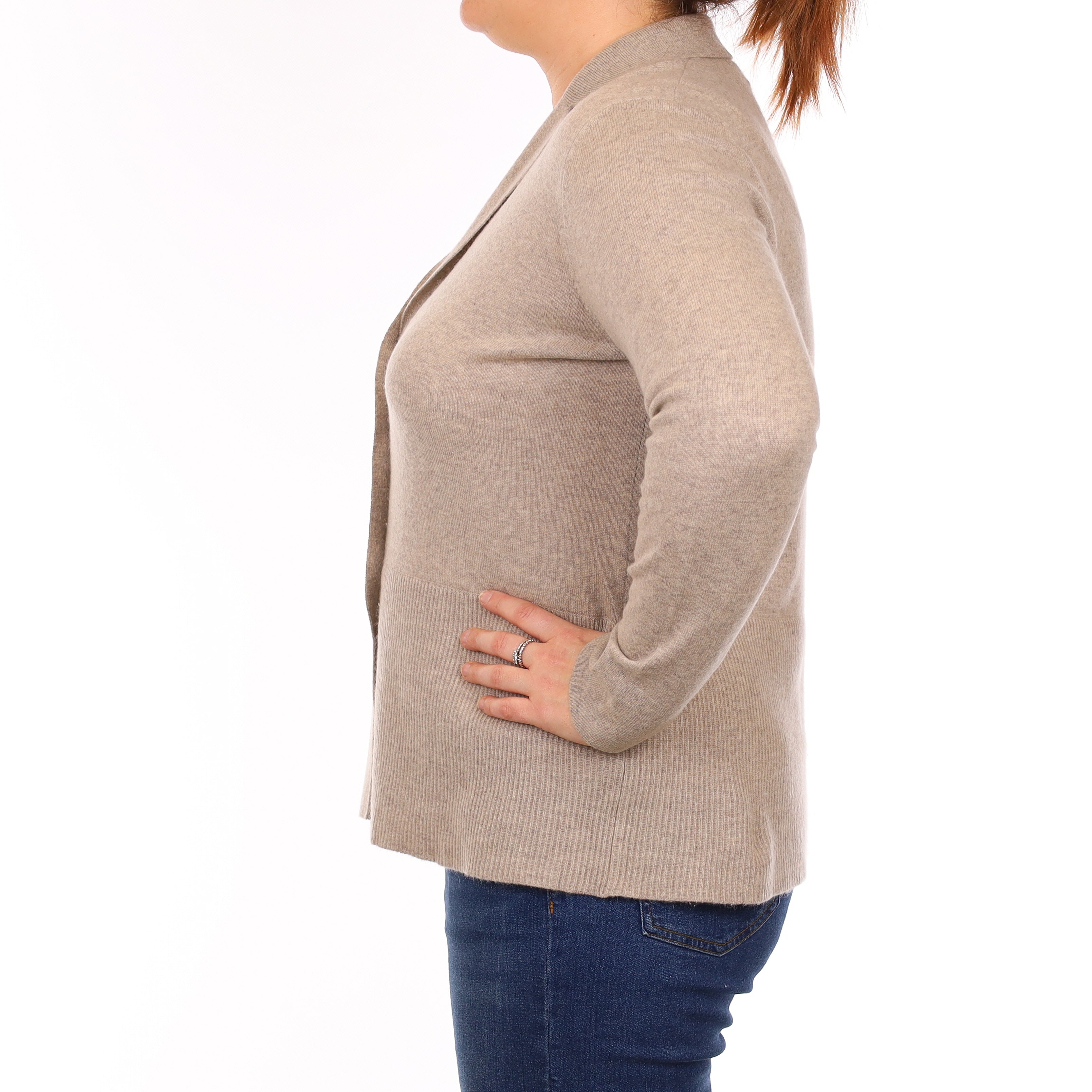 Fawn Brown Cashmere Collared V Neck Cardigan Large