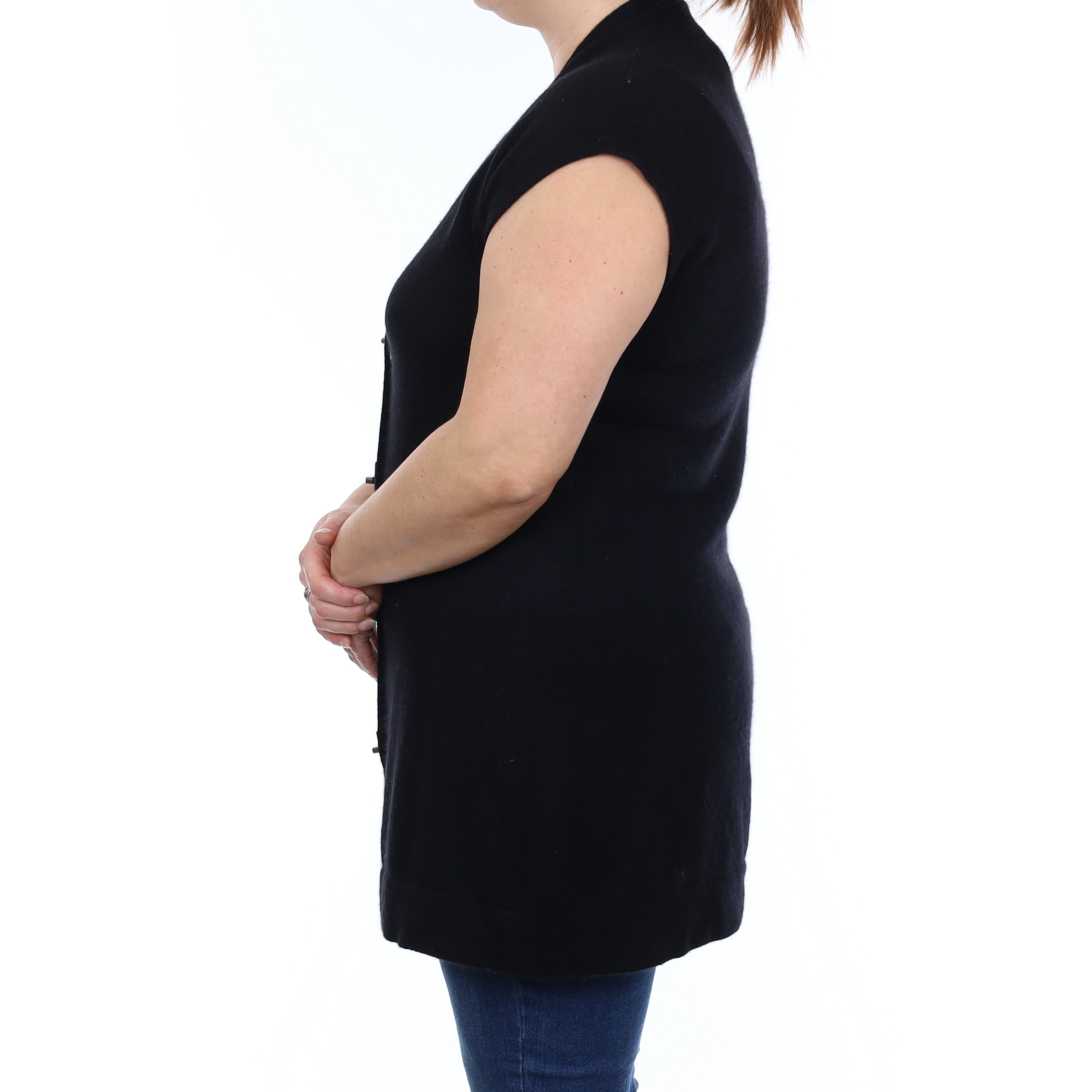 Black Cashmere Longline Sleeveless V Neck Cardigan Large