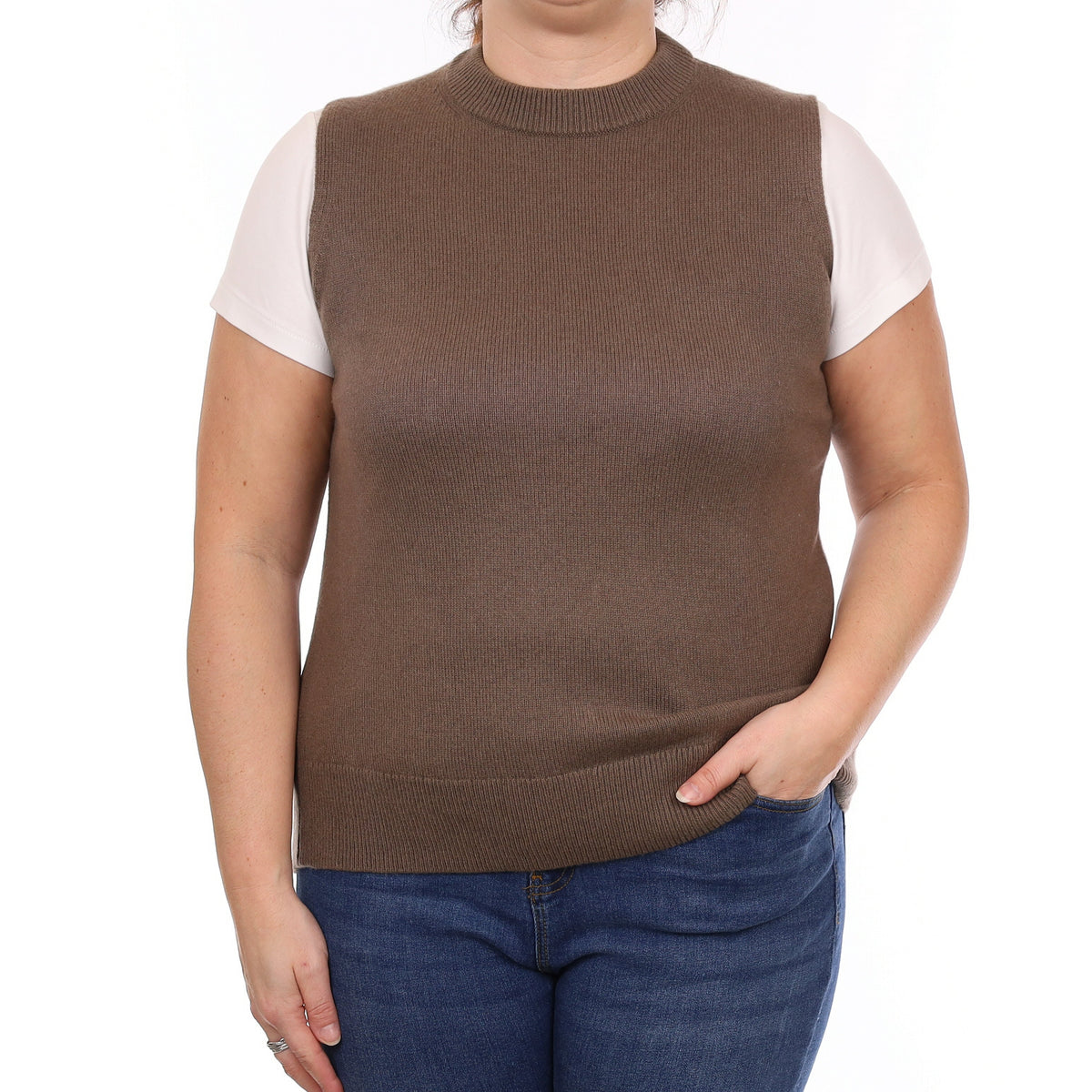 Cos Mocha Brown Heavy Knit Cashmere Crew Neck Tank Top Large