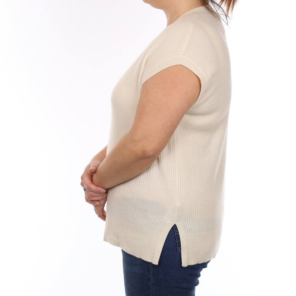 Vanilla Cream Cashmere  V Neck Tank Top Large