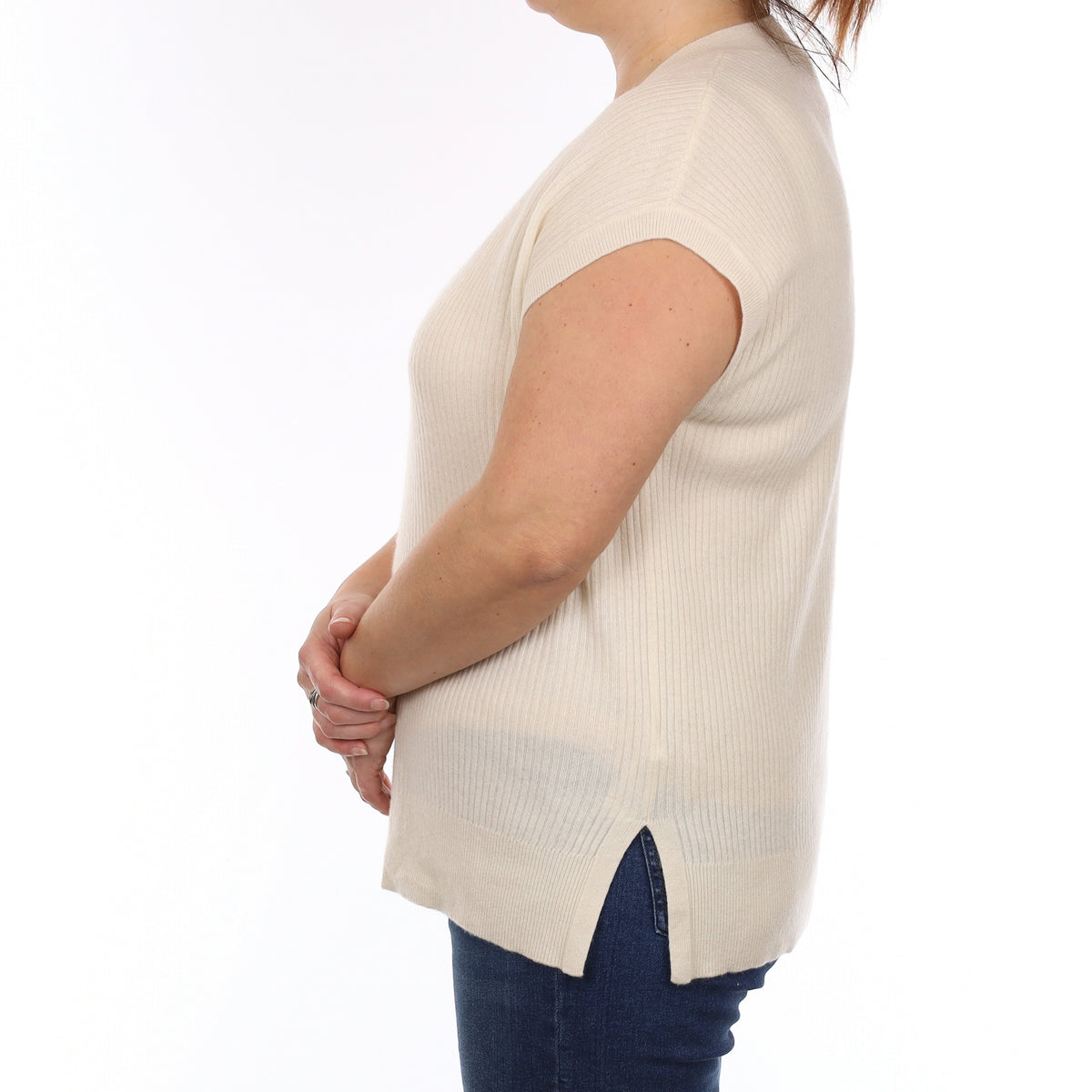 Vanilla Cream Cashmere  V Neck Tank Top Large