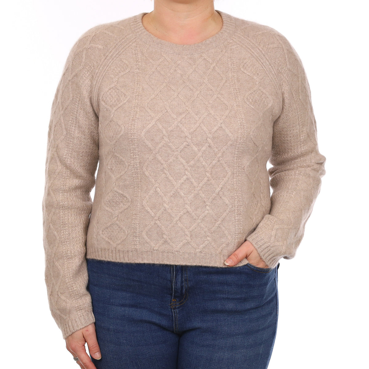 Fawn Chunky Textured Cashmere Crew Neck Jumper Large