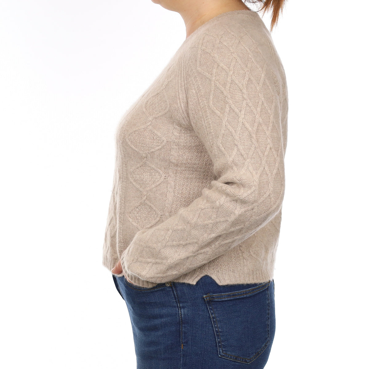 Fawn Chunky Textured Cashmere Crew Neck Jumper Large