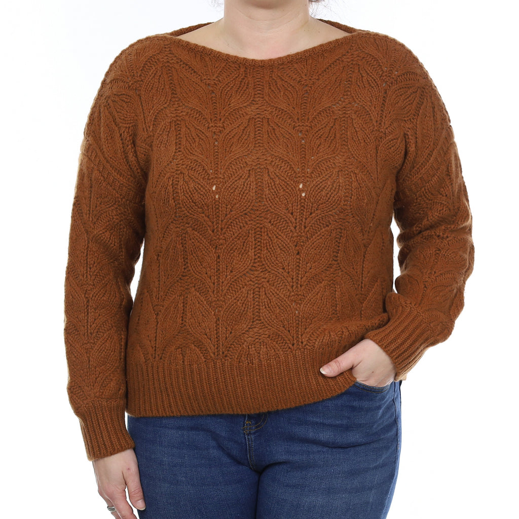 Rust Brown Extra Chunky Cashmere Slash Neck Jumper Large