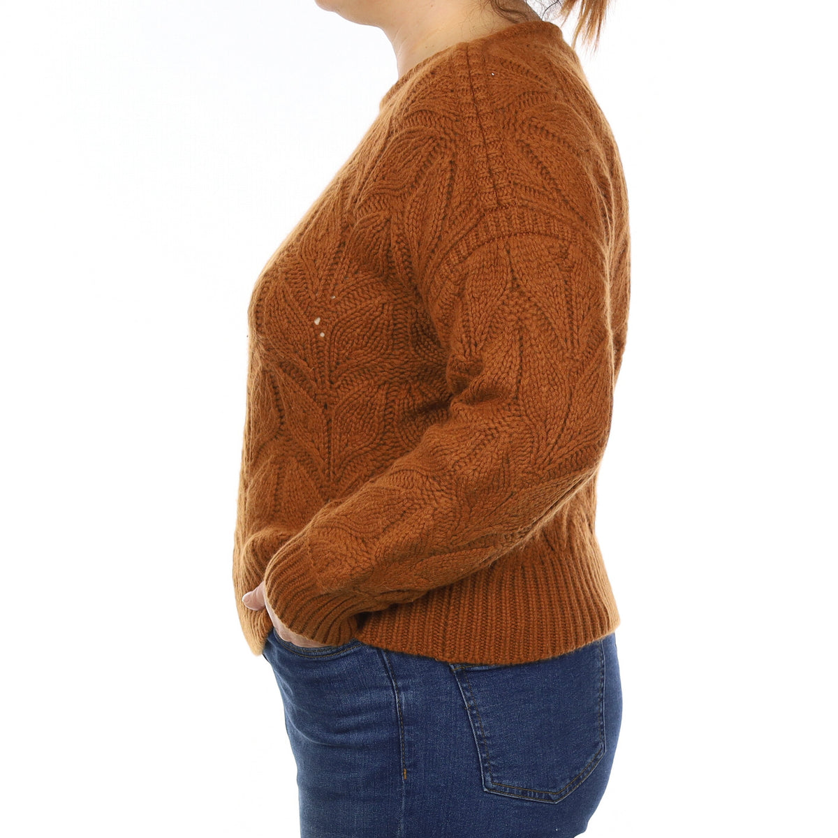 Rust Brown Extra Chunky Cashmere Slash Neck Jumper Large