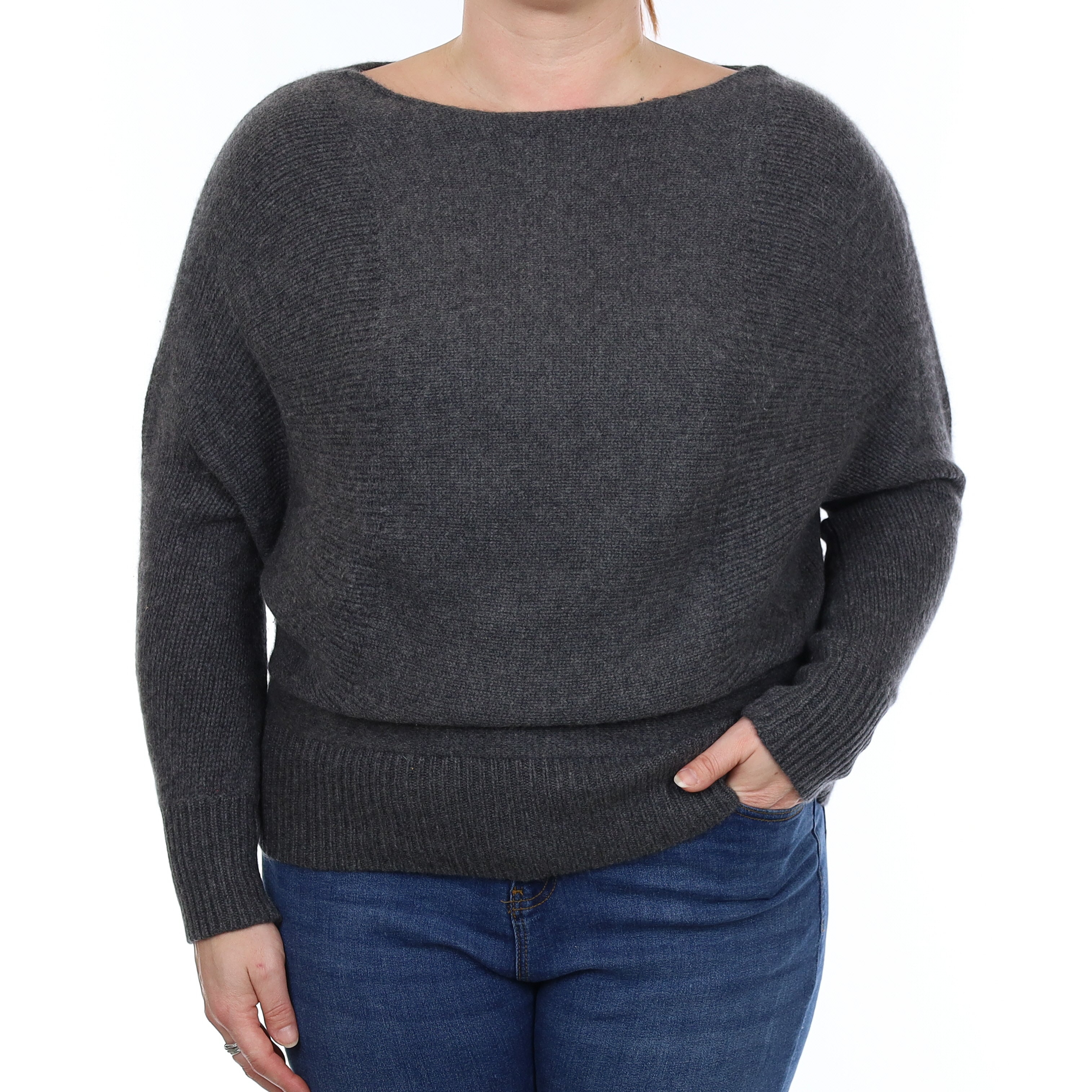 Theory Slate Grey Chunky Cashmere Batwing Crew Neck Jumper Large