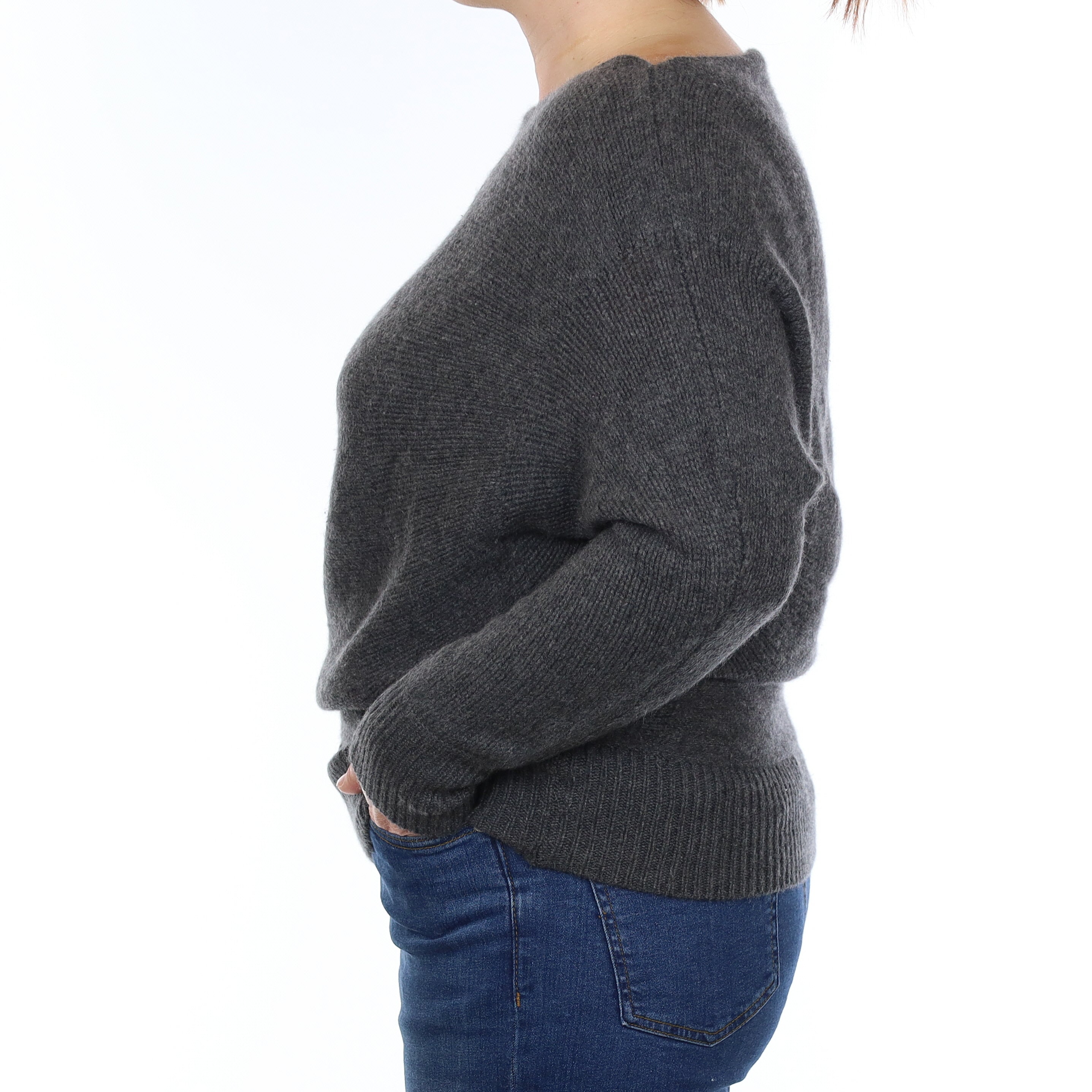 Theory Slate Grey Chunky Cashmere Batwing Crew Neck Jumper Large