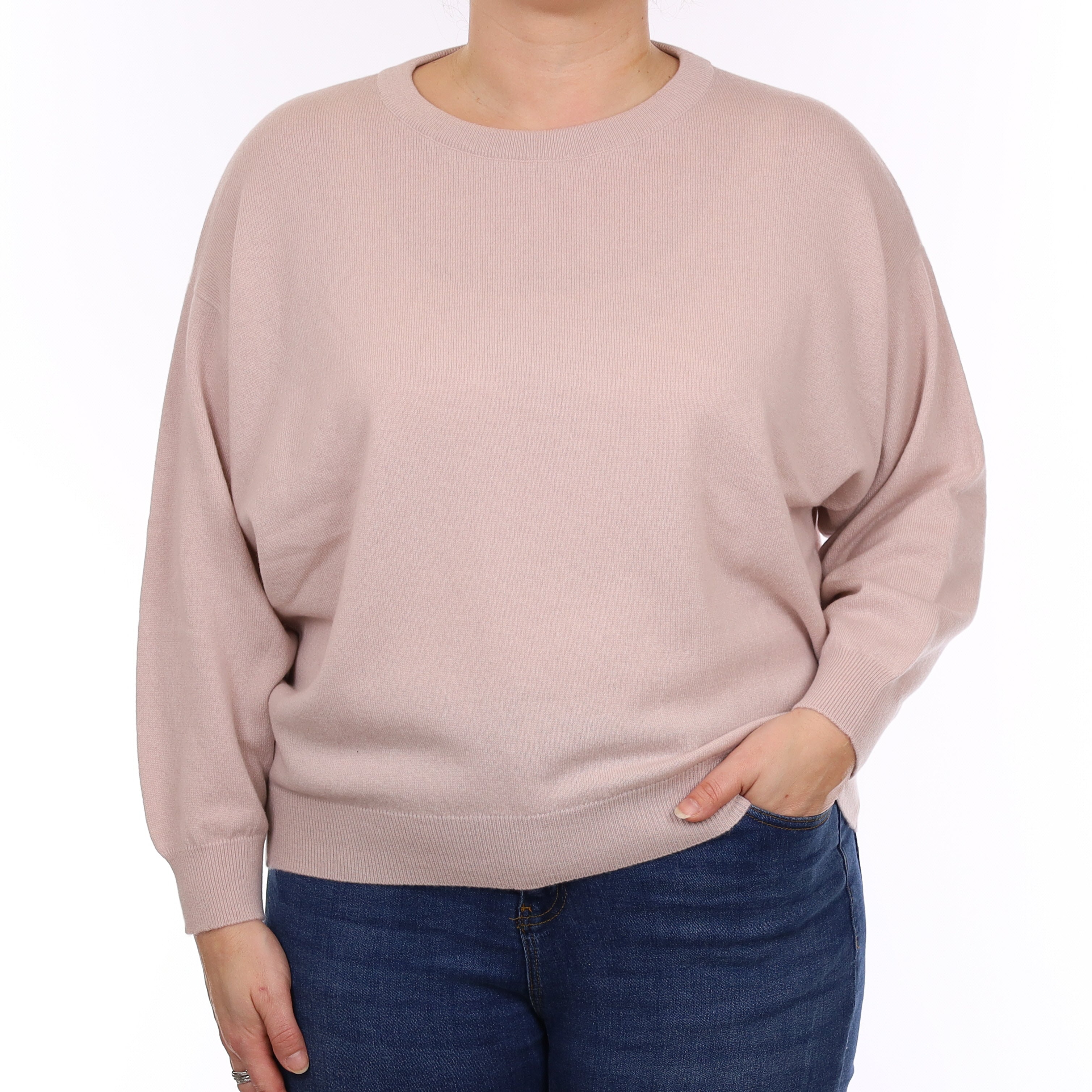 Brand New Begg & Co Plaster Pink Cashmere Slouchy Crew Neck Jumper Large