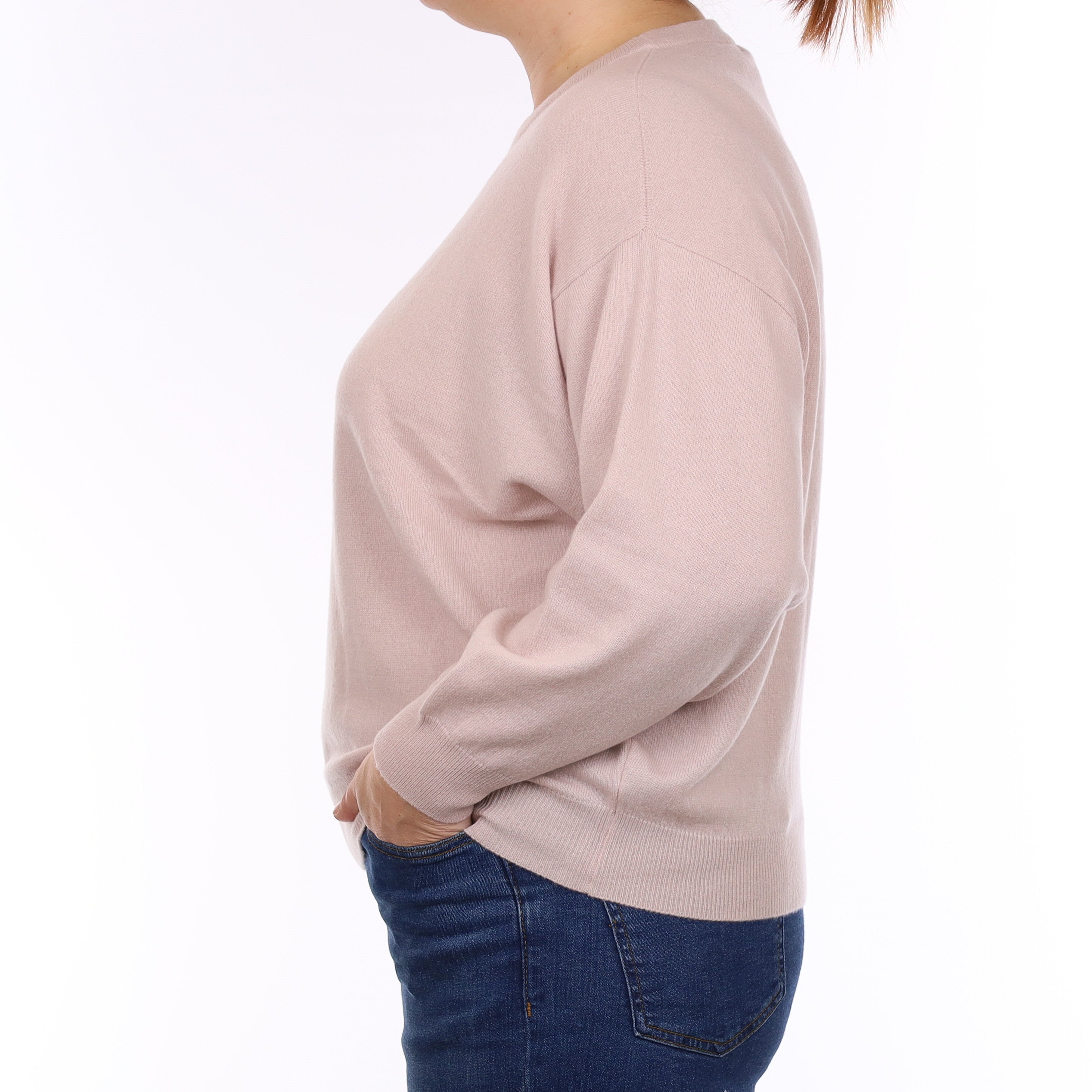 Brand New Begg & Co Plaster Pink Cashmere Slouchy Crew Neck Jumper Large