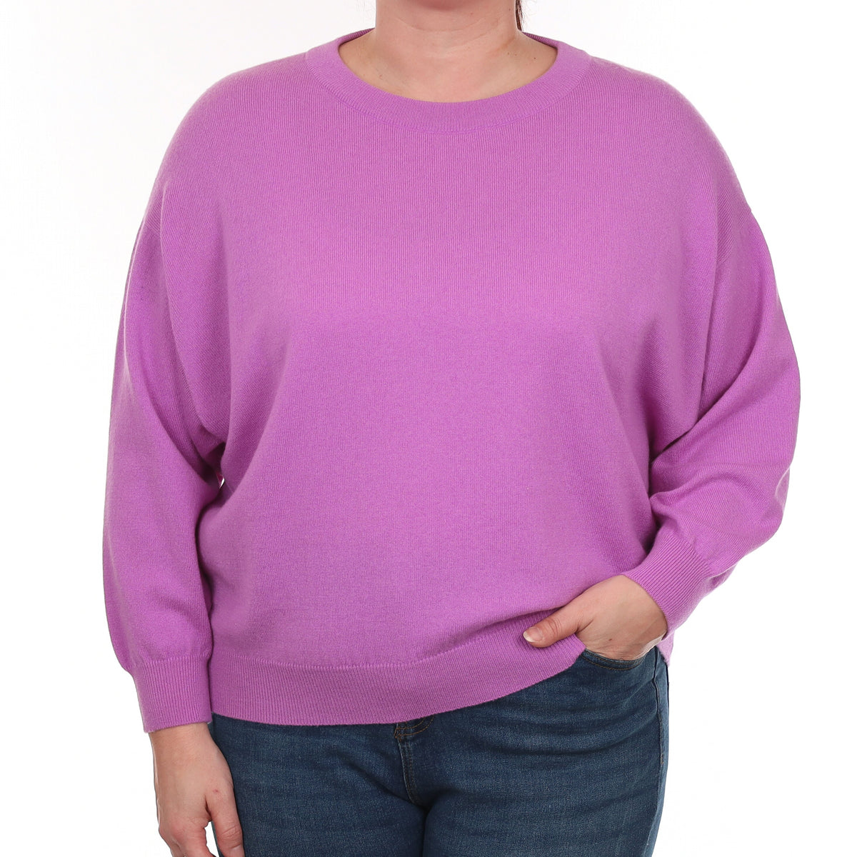 Brand New Begg & Co Deep Mauve Cashmere Slouchy Crew Neck Jumper Large